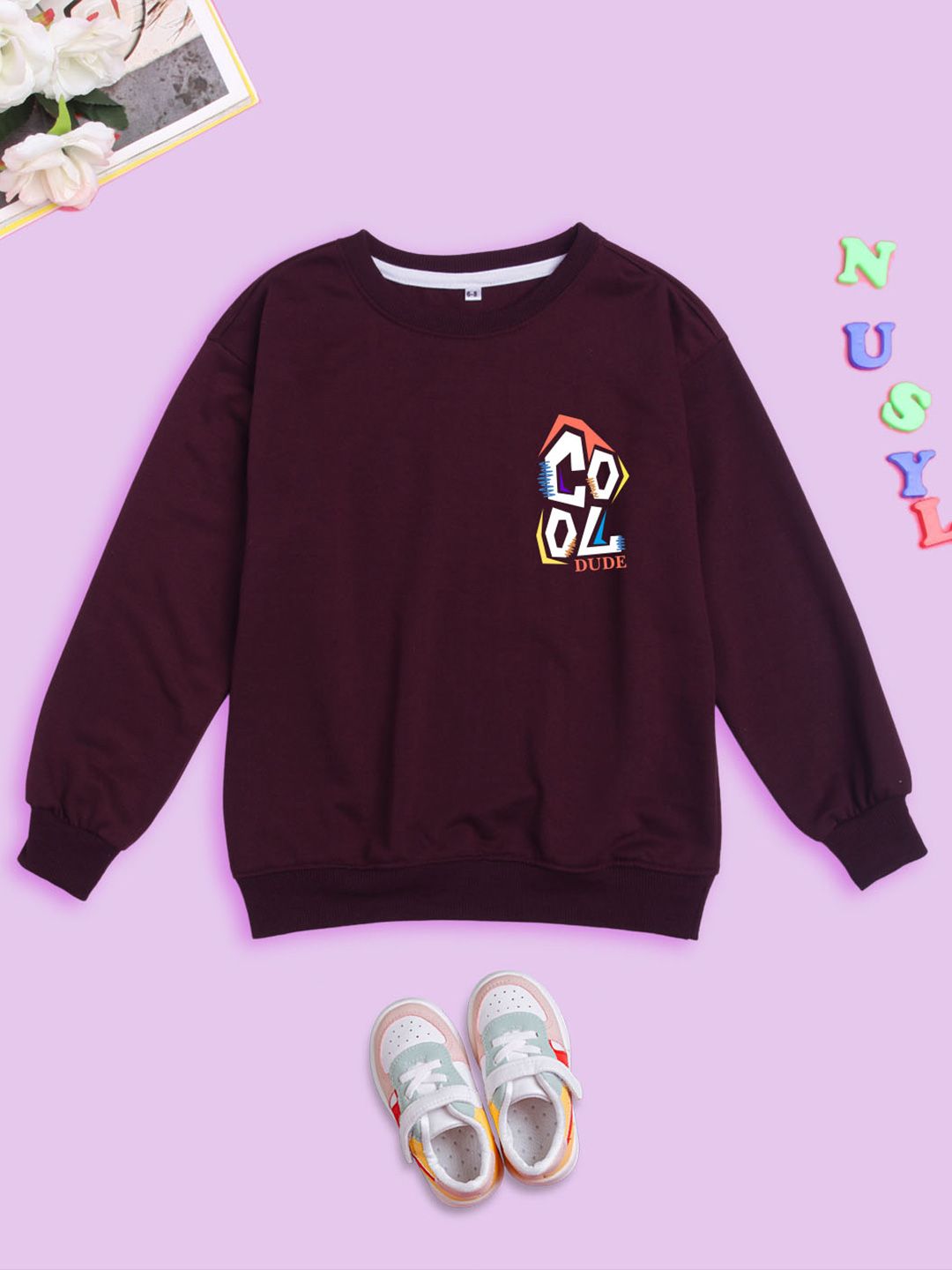 NUSYL Kids Typography Printed Oversized Sweatshirt-picture-23