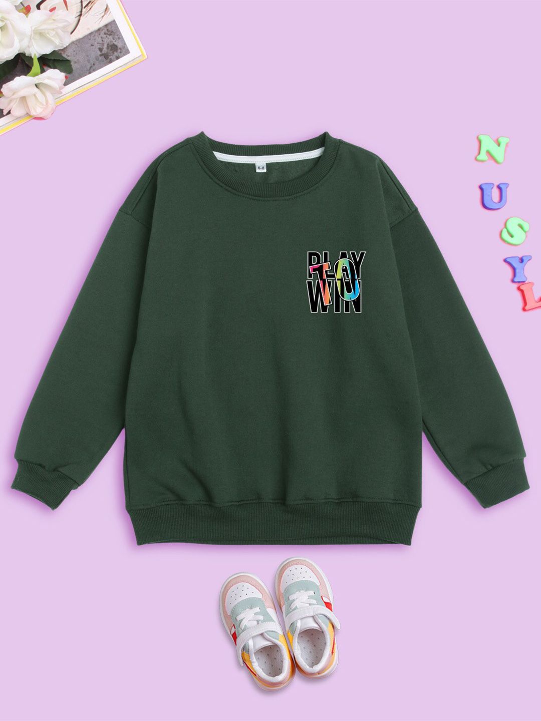 NUSYL Kids Typography Printed Oversized Fleece Pullover-picture-19