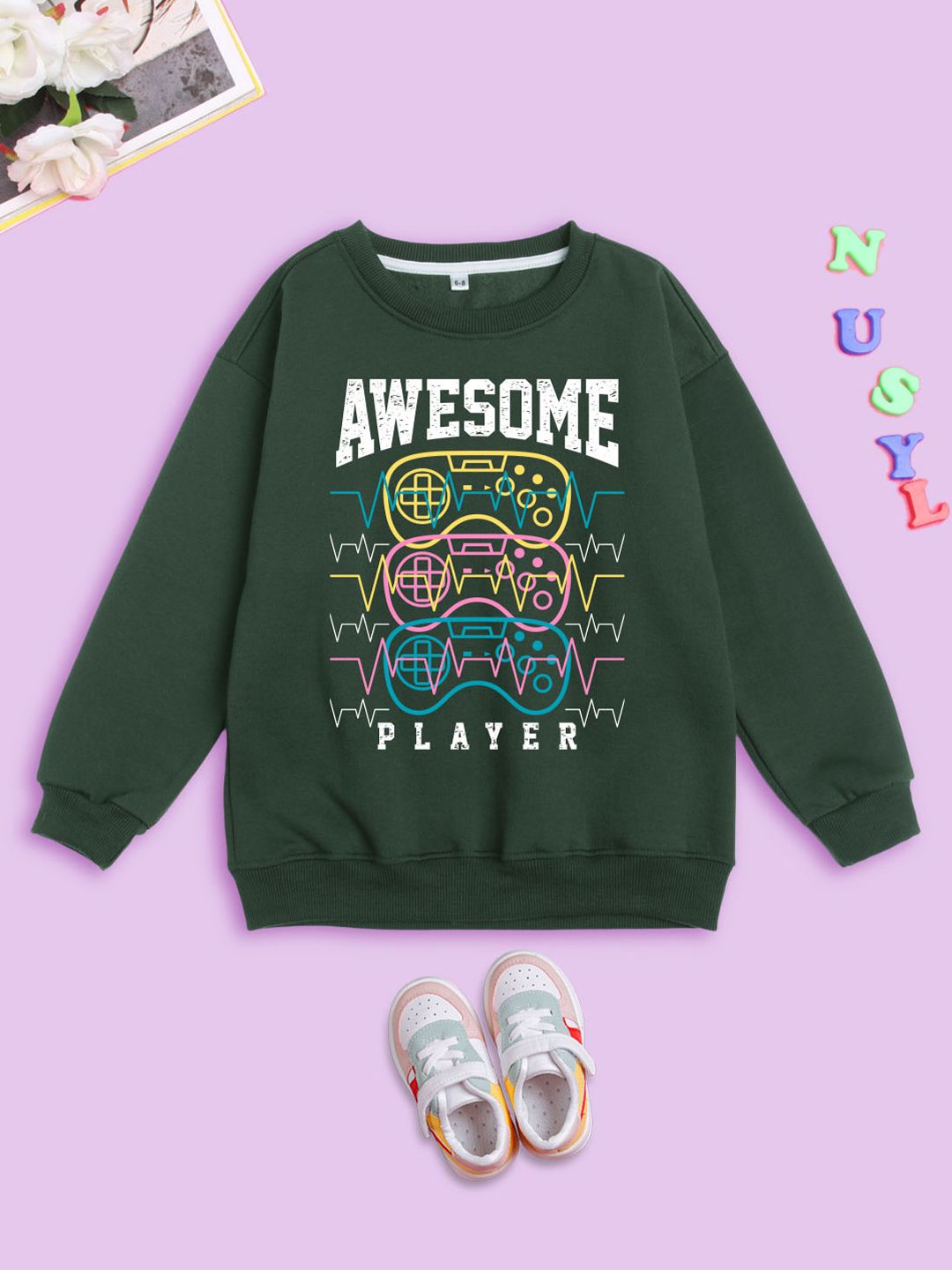 NUSYL Kids Typography Printed Oversized Fleece Pullover-picture-18