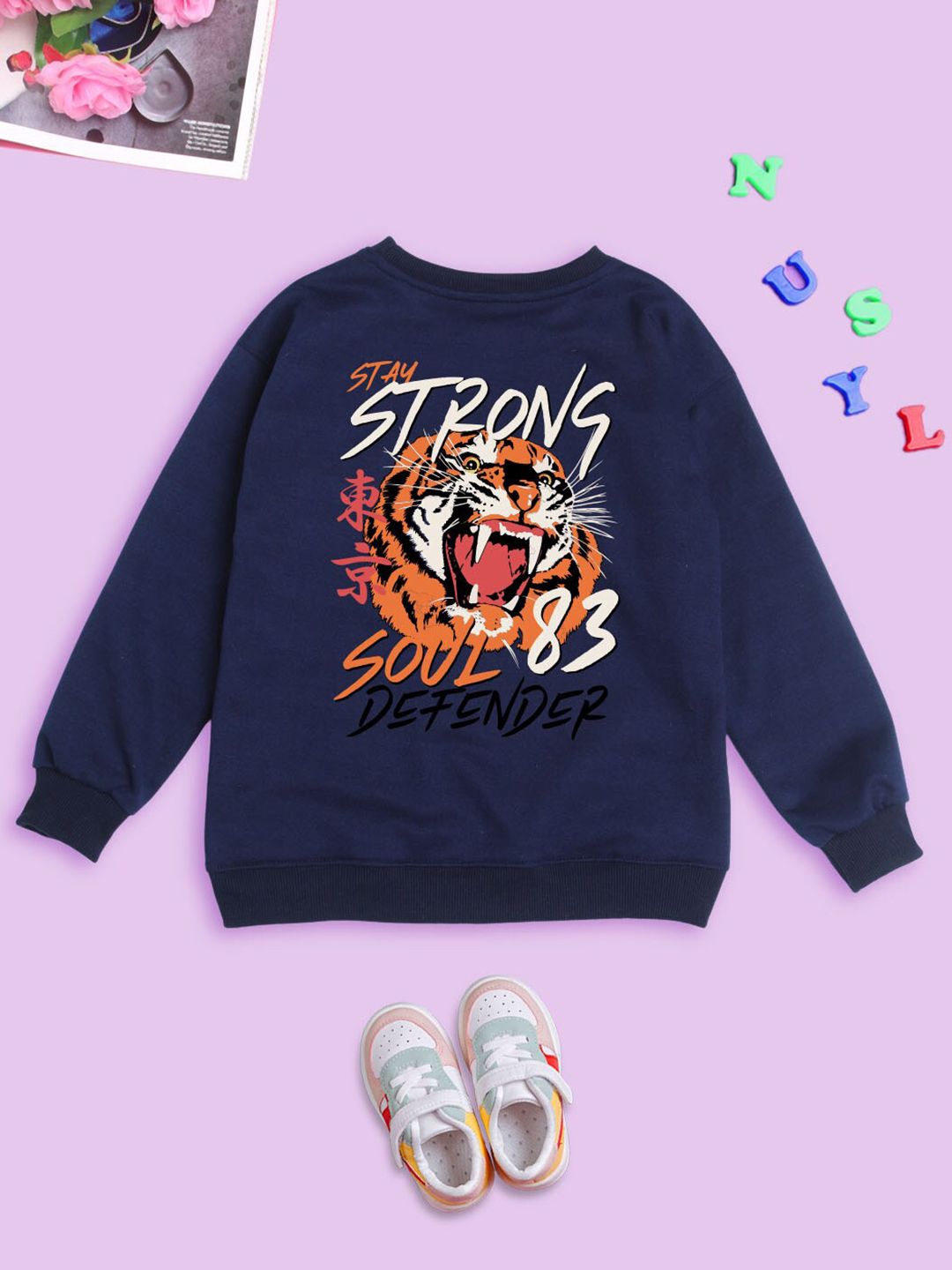 NUSYL Kids Graphic Printed Oversized Fleece Sweatshirt-picture-15