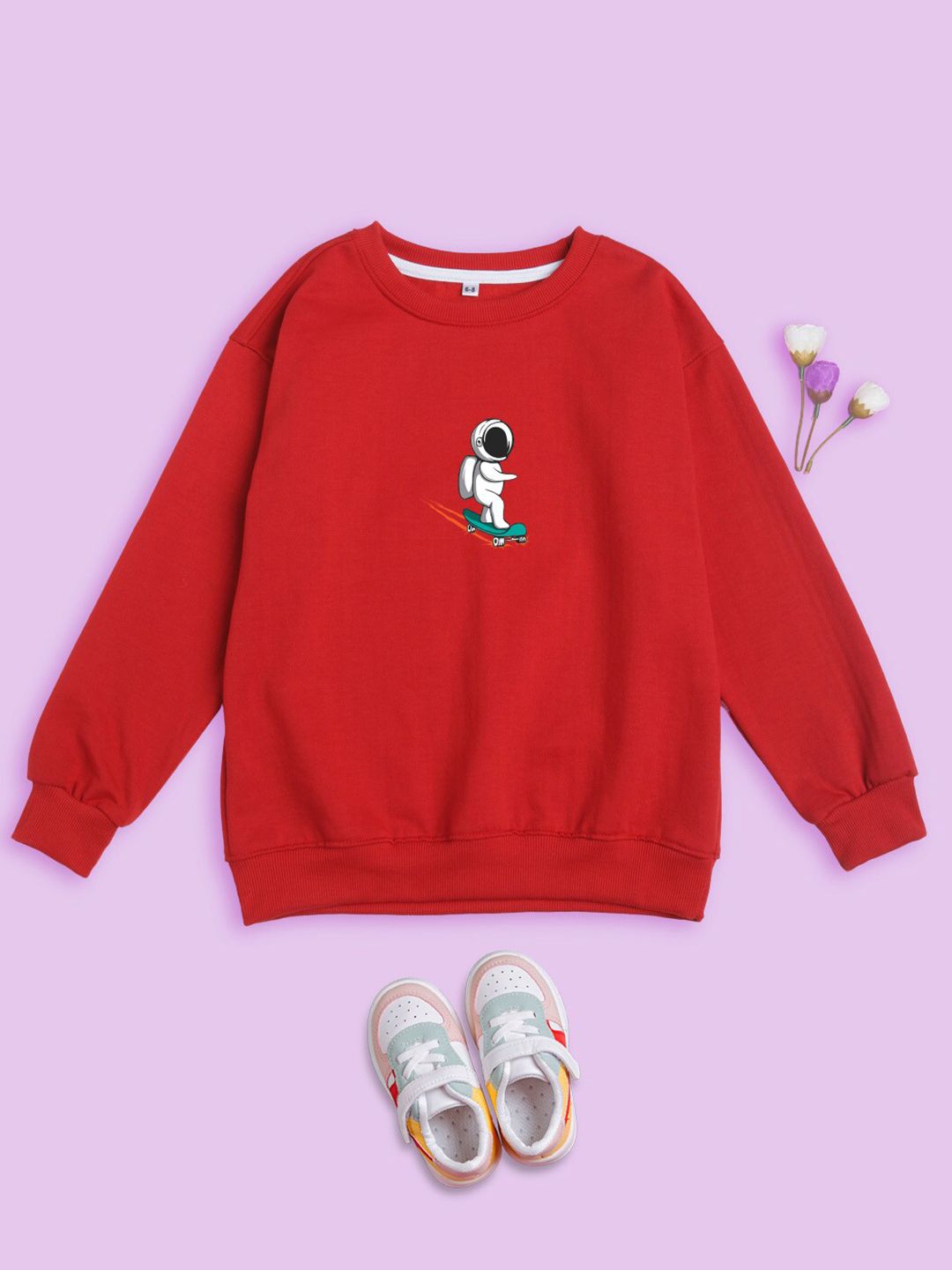 NUSYL Kids Graphic Printed Round Neck Long Sleeve Fleece Pullover Oversized Sweatshirt-picture-45