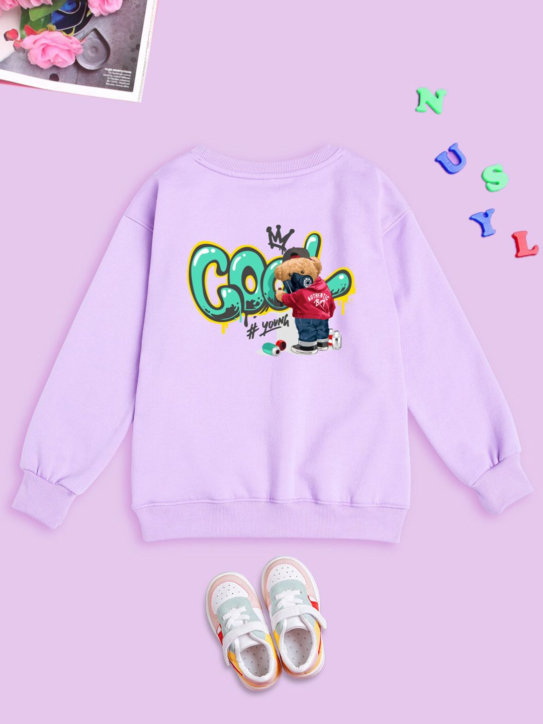 NUSYL Kids Graphic Printed Fleece Oversized Sweatshirt-picture-19