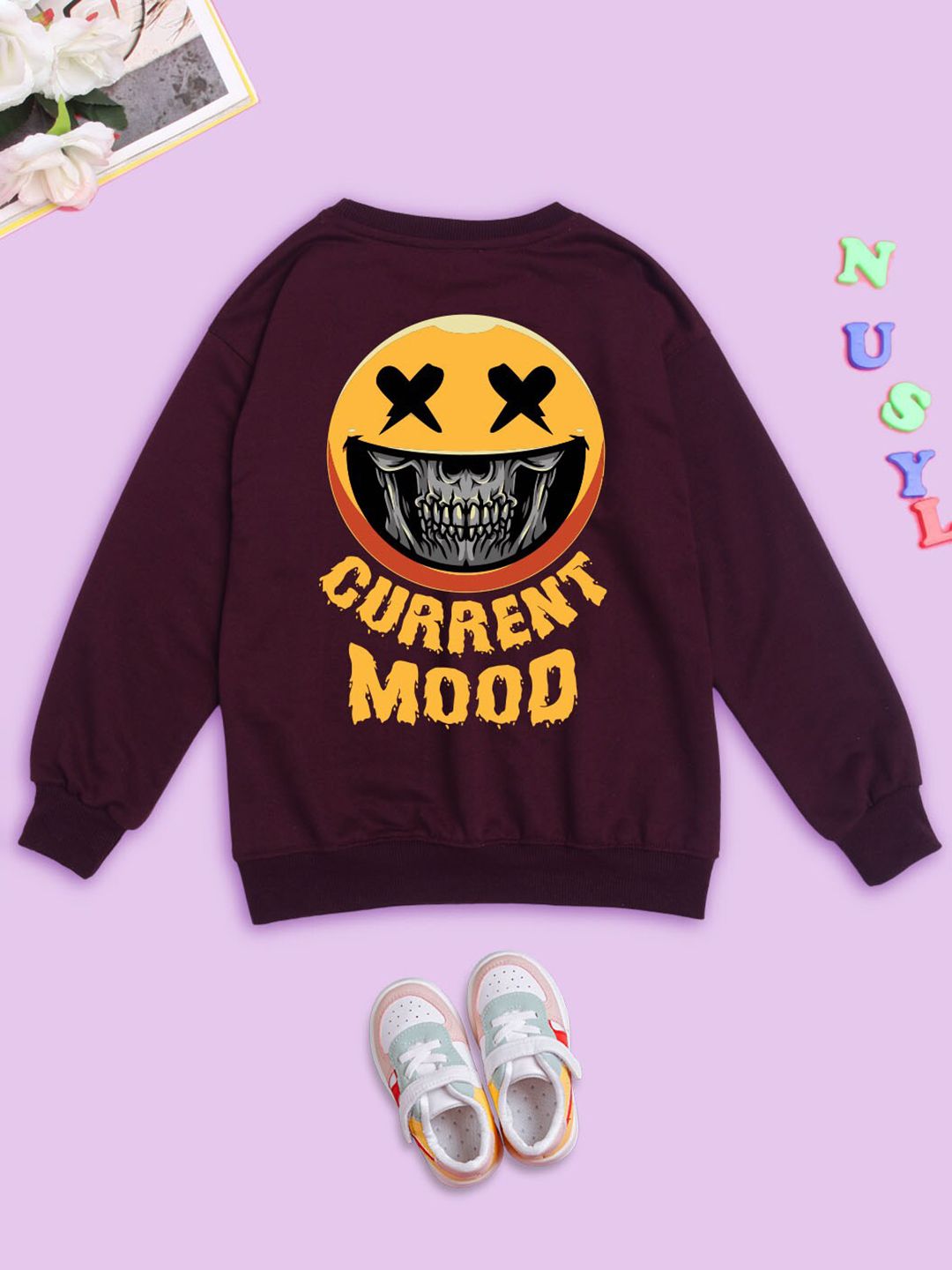 NUSYL Kids Graphic Printed Fleece Oversized Sweatshirt-picture-30