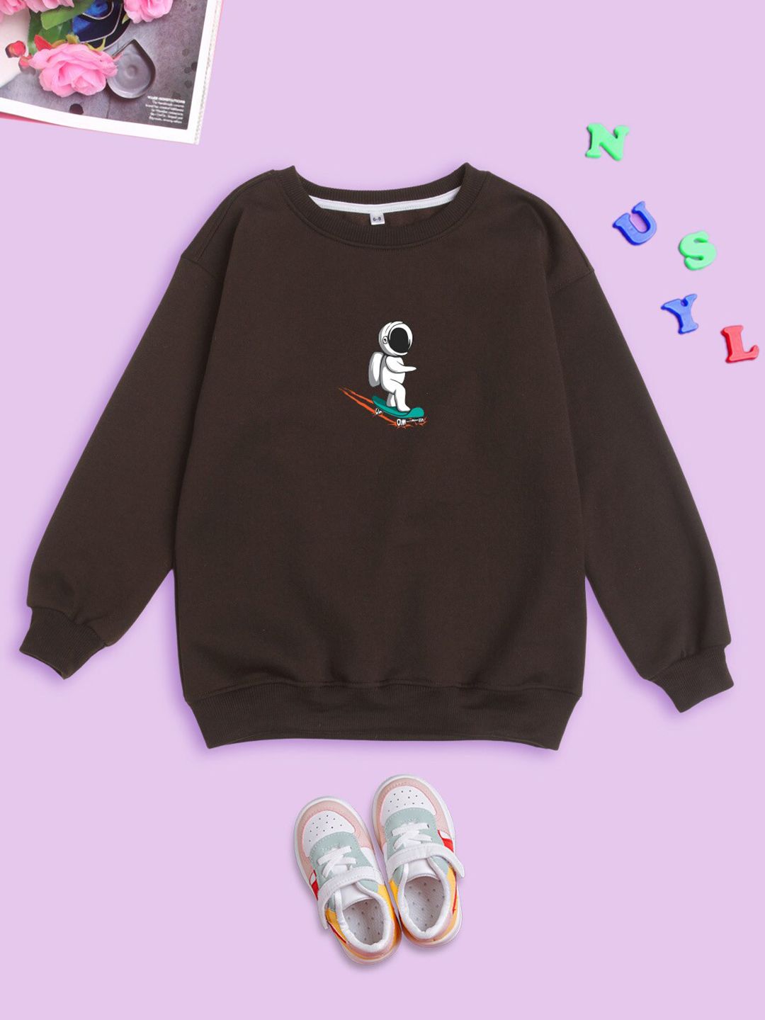 NUSYL Kids Graphic Printed Printed Fleece Oversized Sweatshirt-picture-47