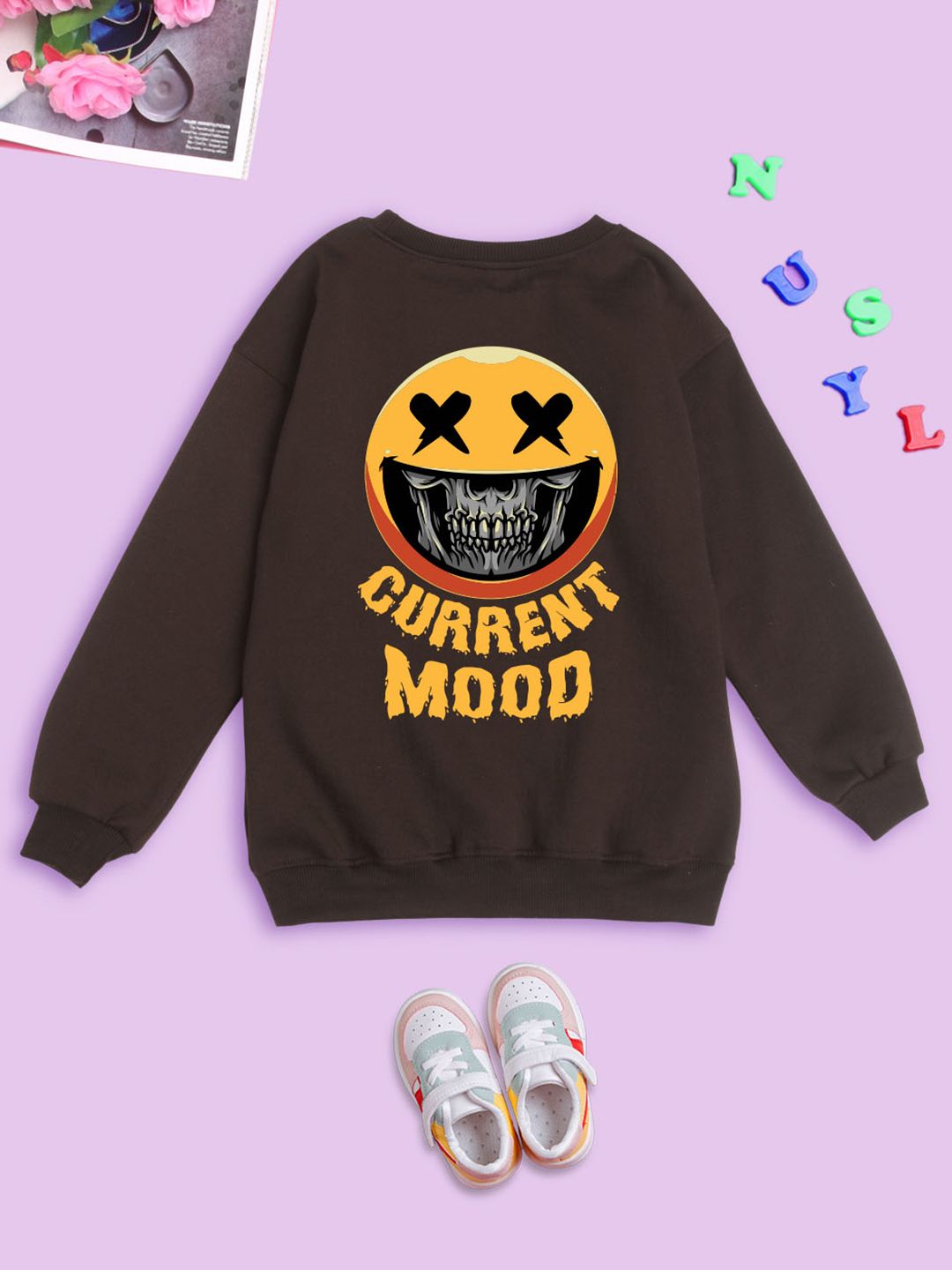 NUSYL Kids Graphic Printed Oversized Fleece Sweatshirt-picture-35