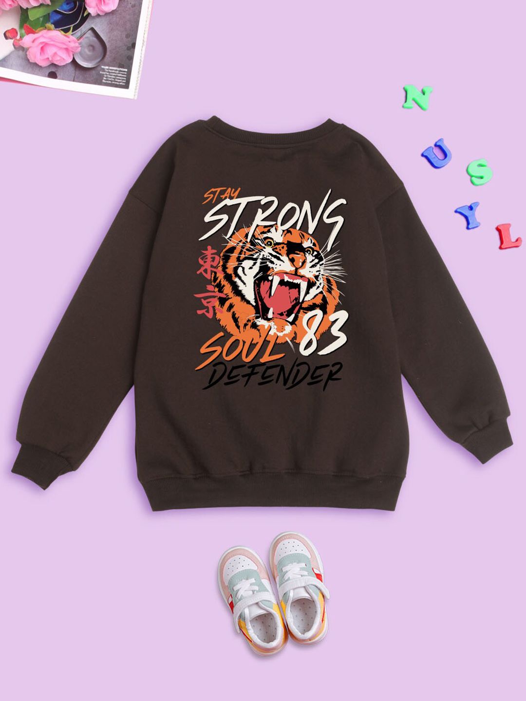 NUSYL Kids Graphic Printed Oversized Fleece Pullover-picture-38