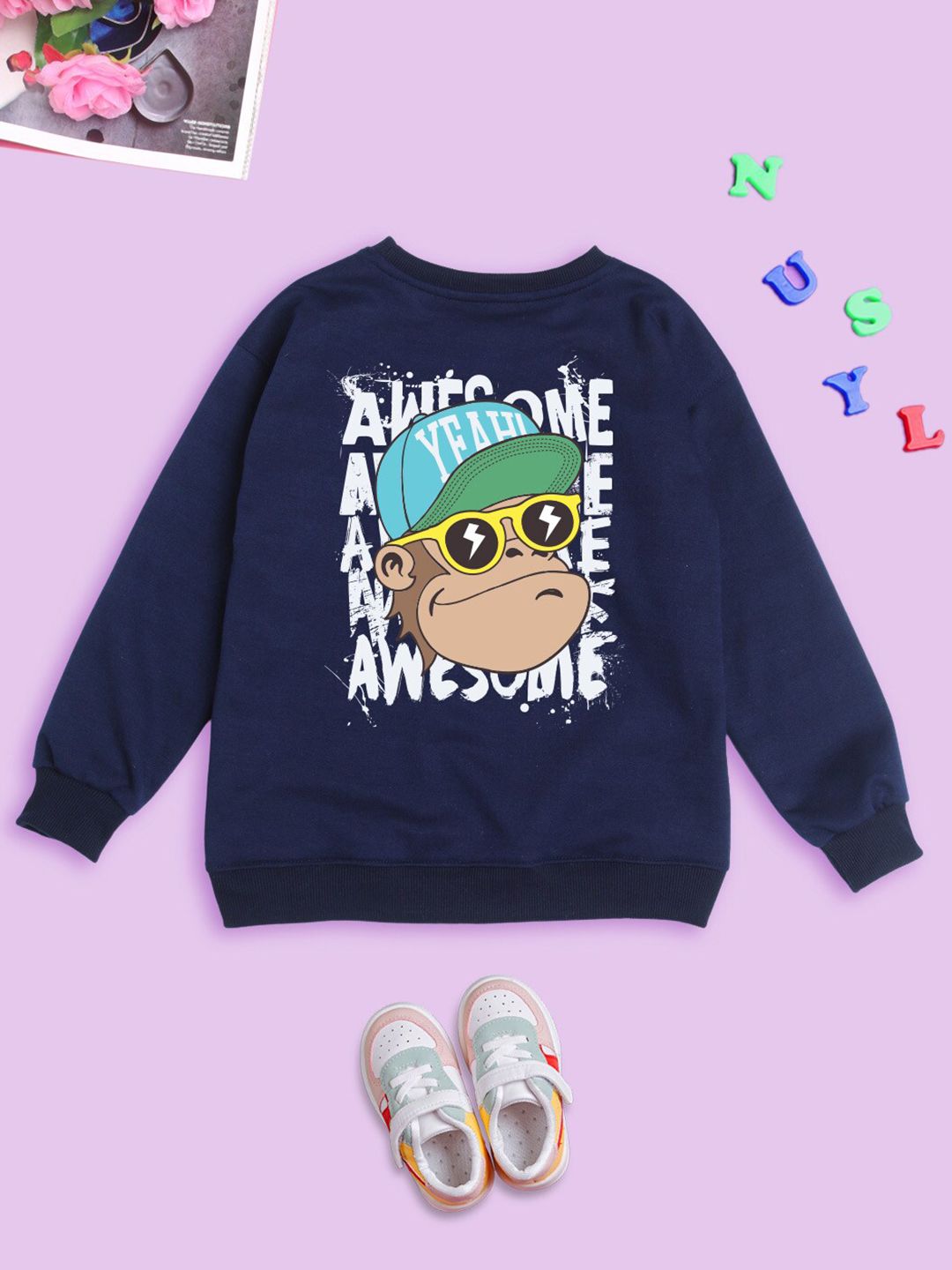 NUSYL Kids Graphic Printed Printed Fleece Oversized Sweatshirt-picture-28