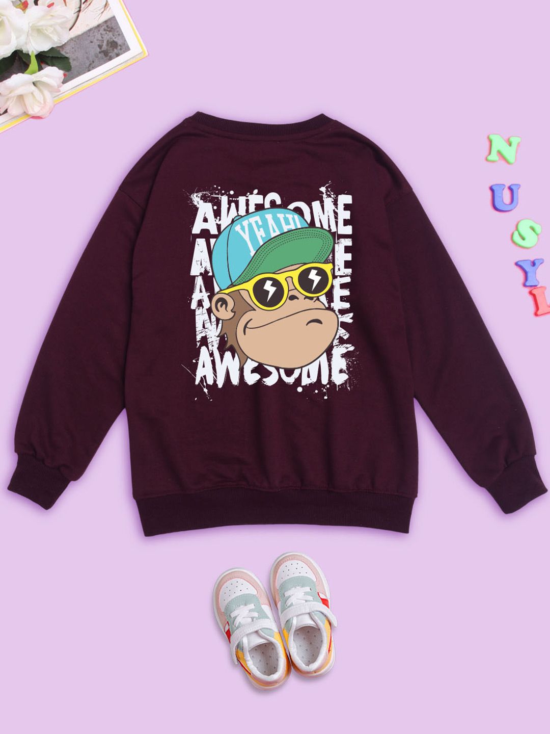 NUSYL Unisex Kids Graphic Printed Round Neck Oversized Sweatshirt-picture-56