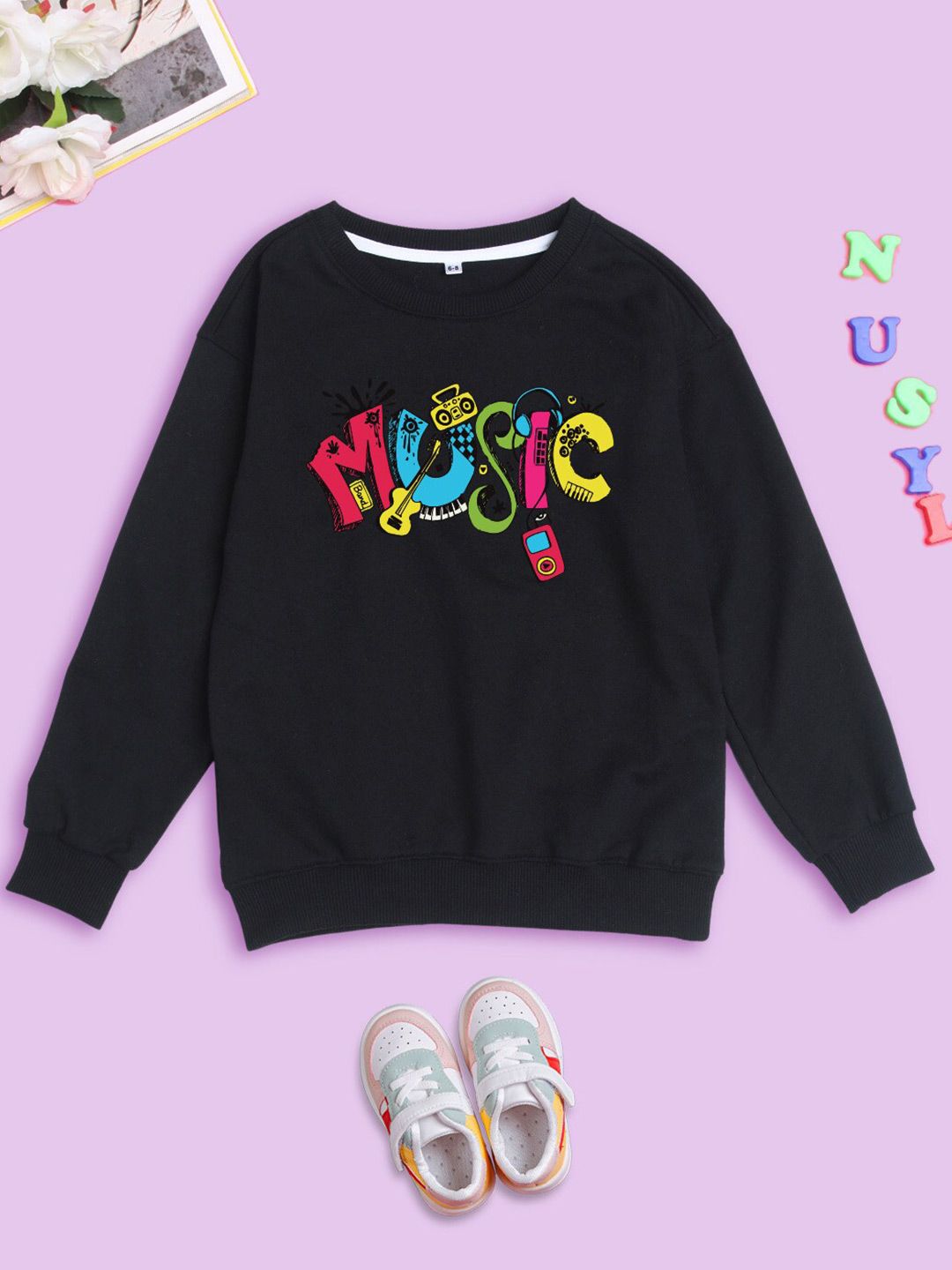 NUSYL Kids Typography Printed Oversized Sweatshirt-picture-33