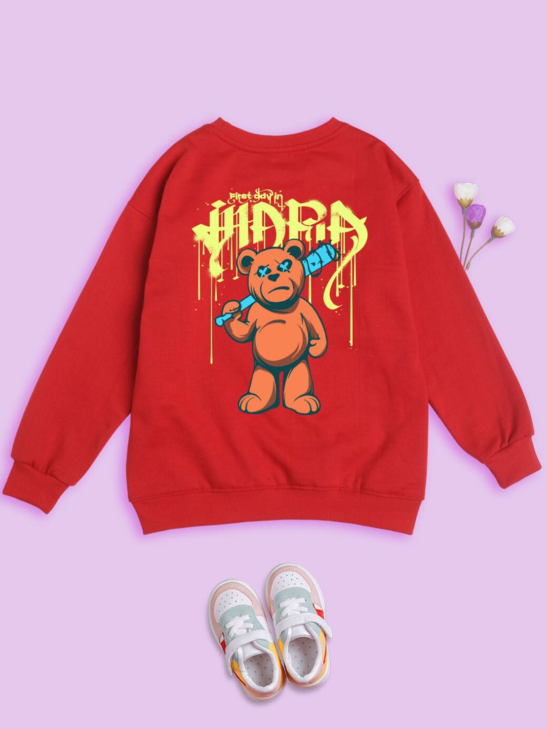 NUSYL Kids Teddy Bear Printed Oversized Fleece Sweatshirt-picture-53