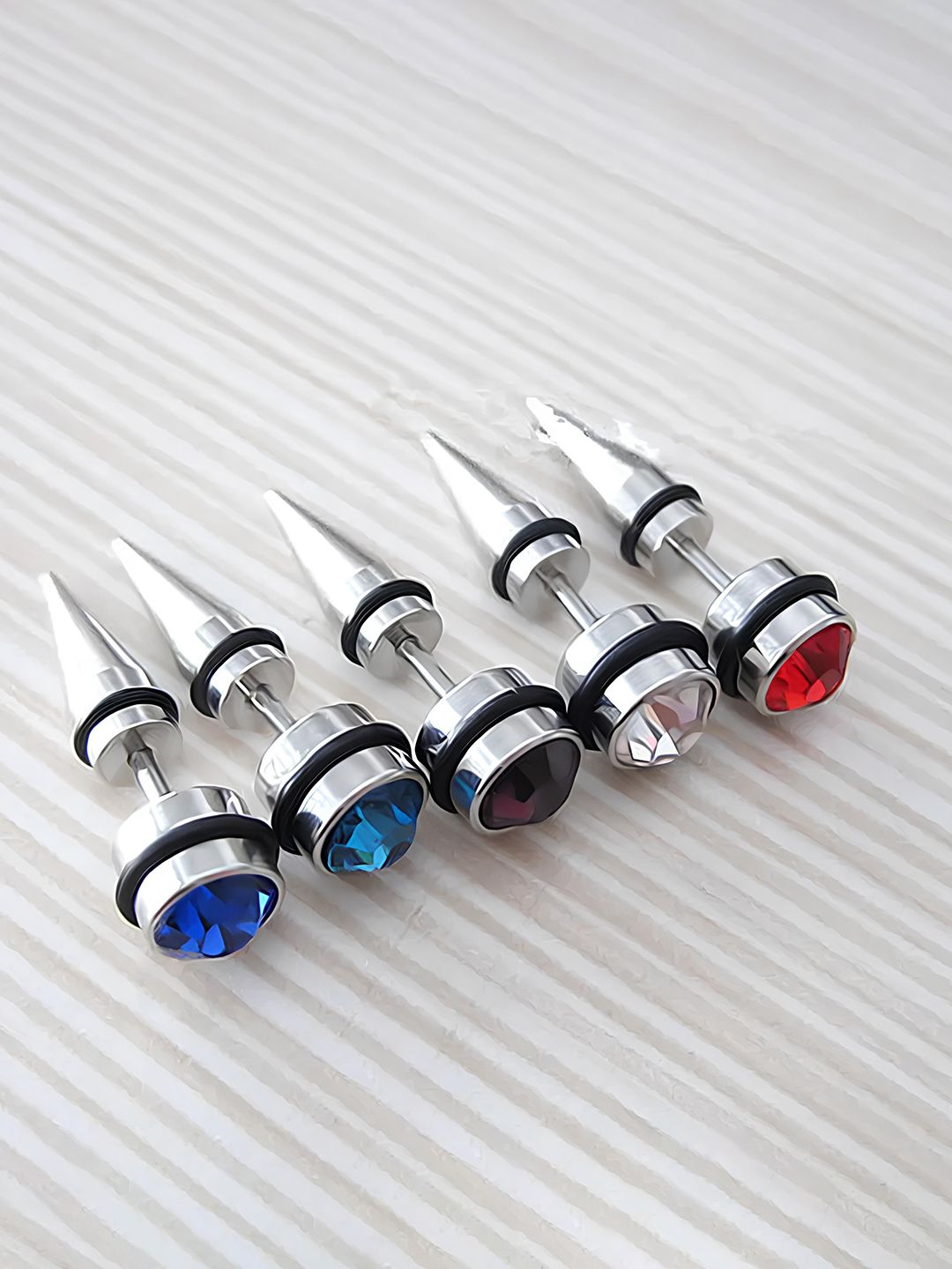 KARISHMA KREATIONS Men Set Of 6 Silver-Plated Stone-Studded Studs Earrings-picture-52