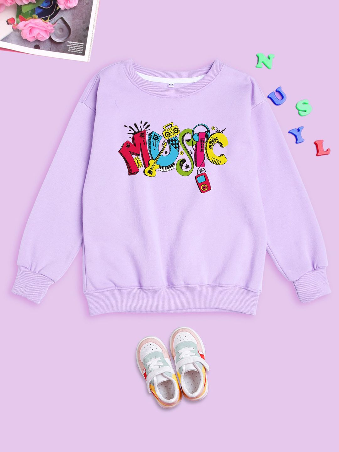 NUSYL Kids Typography Printed Oversized Sweatshirt-picture-34
