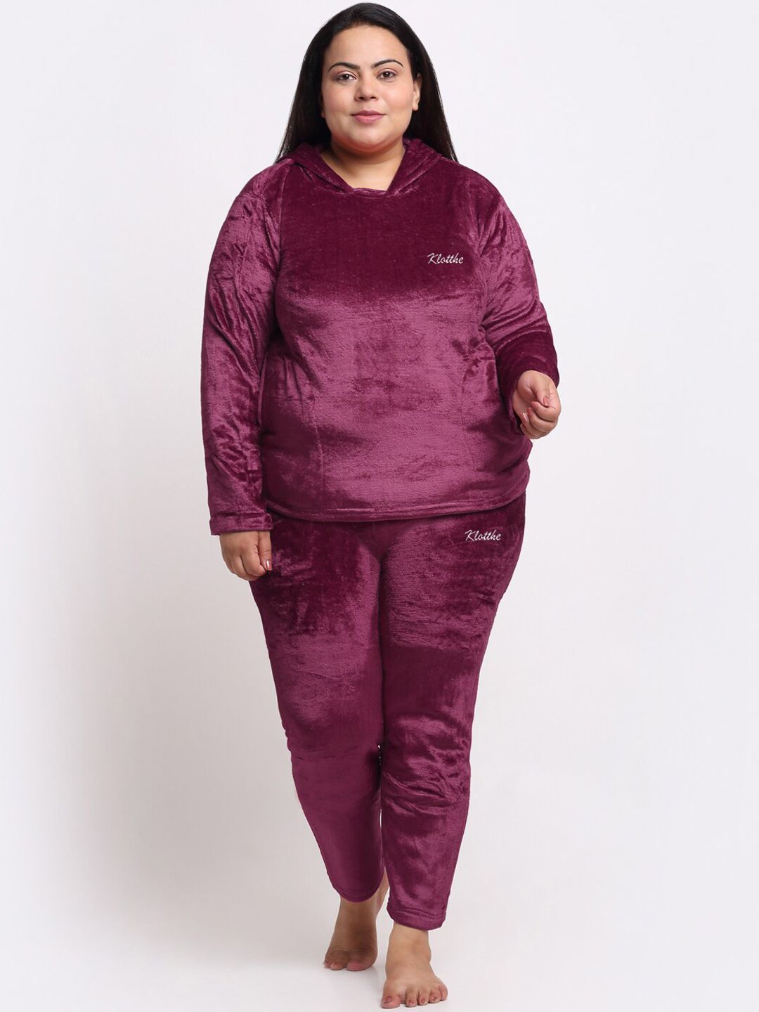 KLOTTHE Plus Size Hooded Woollen T-shirt With Trouser-image-5