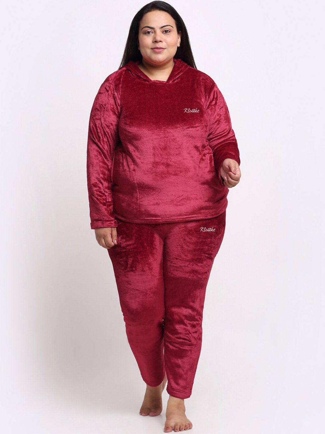 KLOTTHE Plus Size Hooded Velvet T-shirt With Trouser-image-23