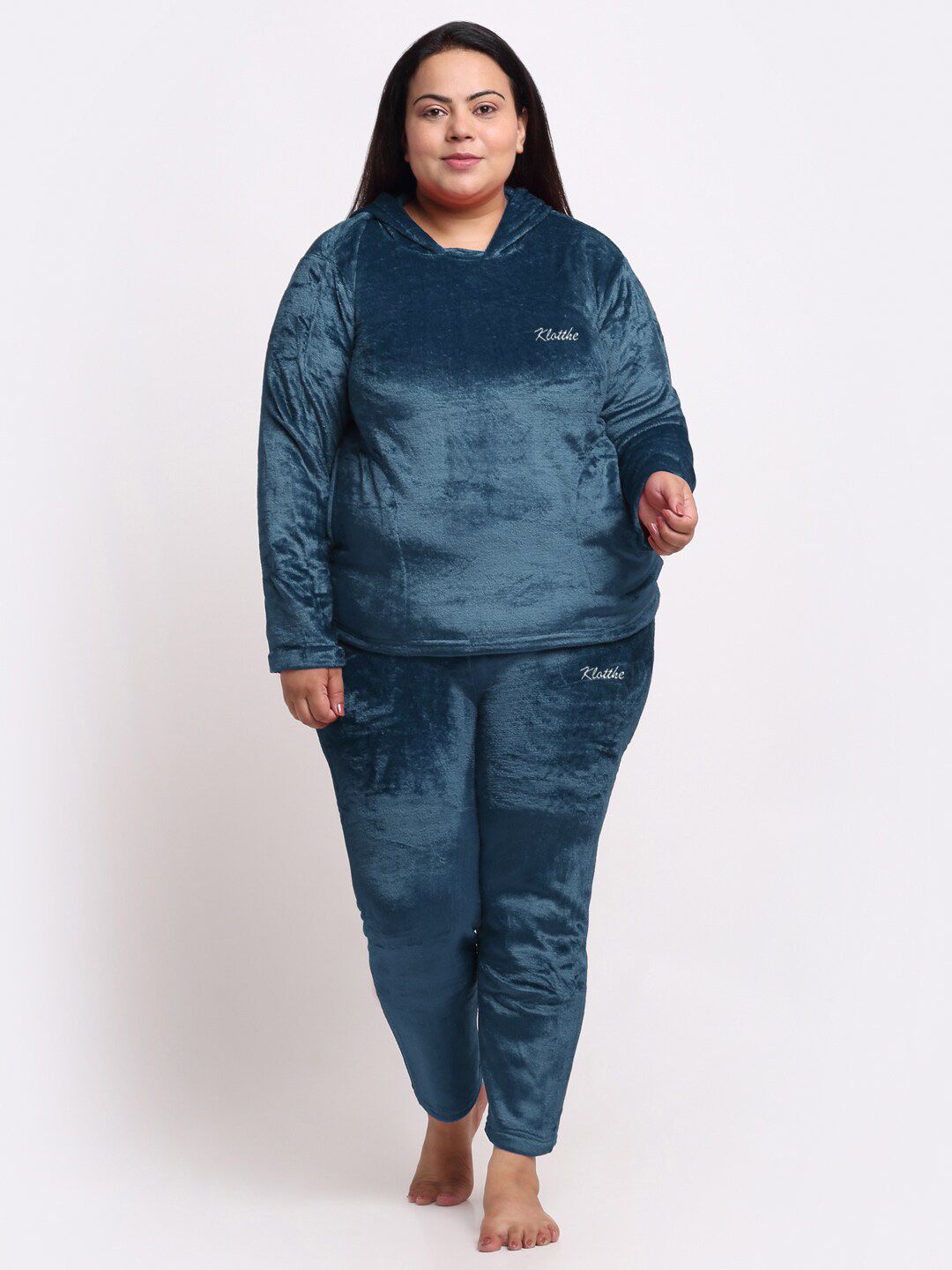 KLOTTHE Plus Size Hooded Velvet T-shirt With Trouser-image-26
