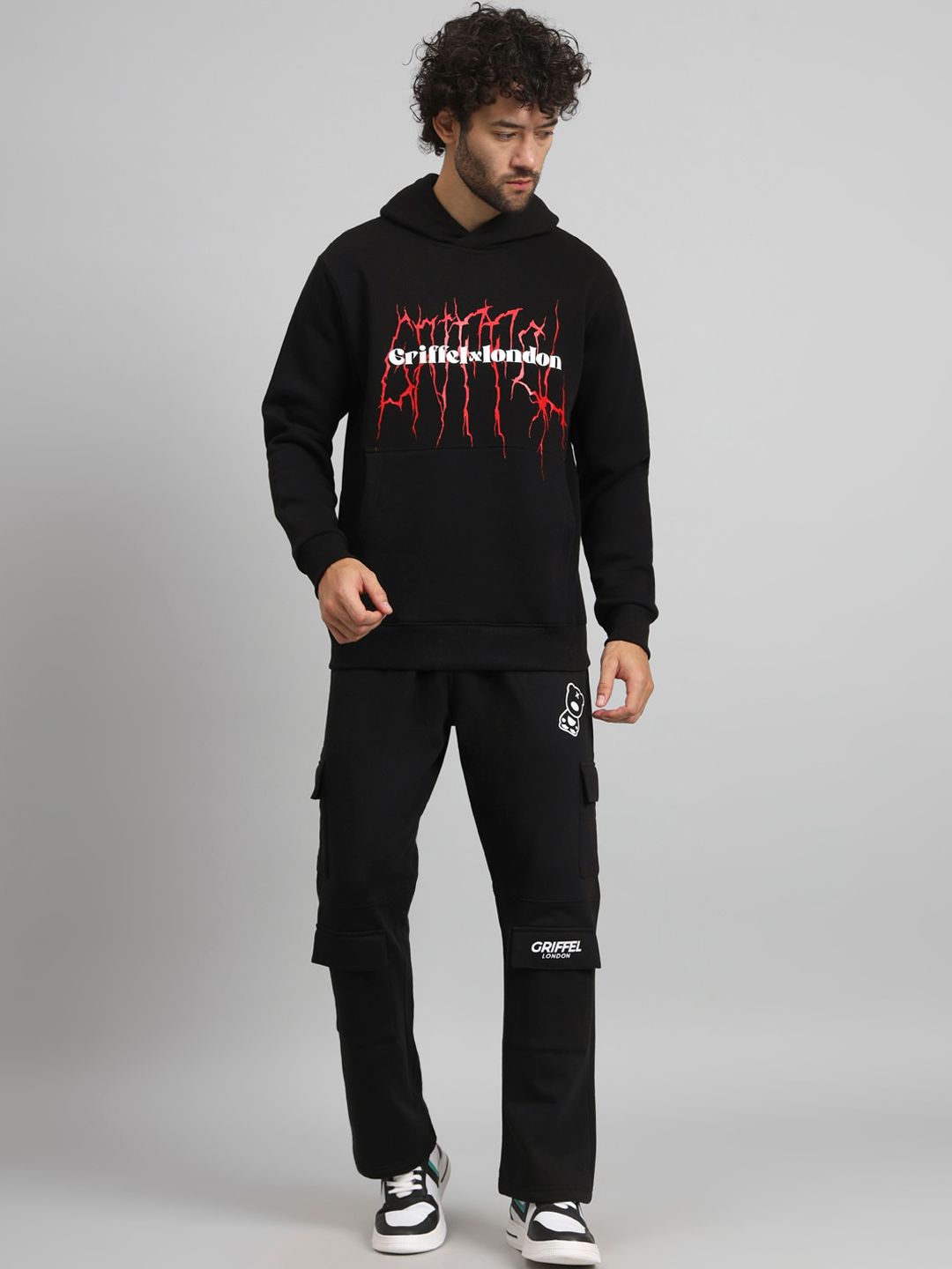GRIFFEL Typography Printed Hooded Fleece Cotton Tracksuits-picture-35