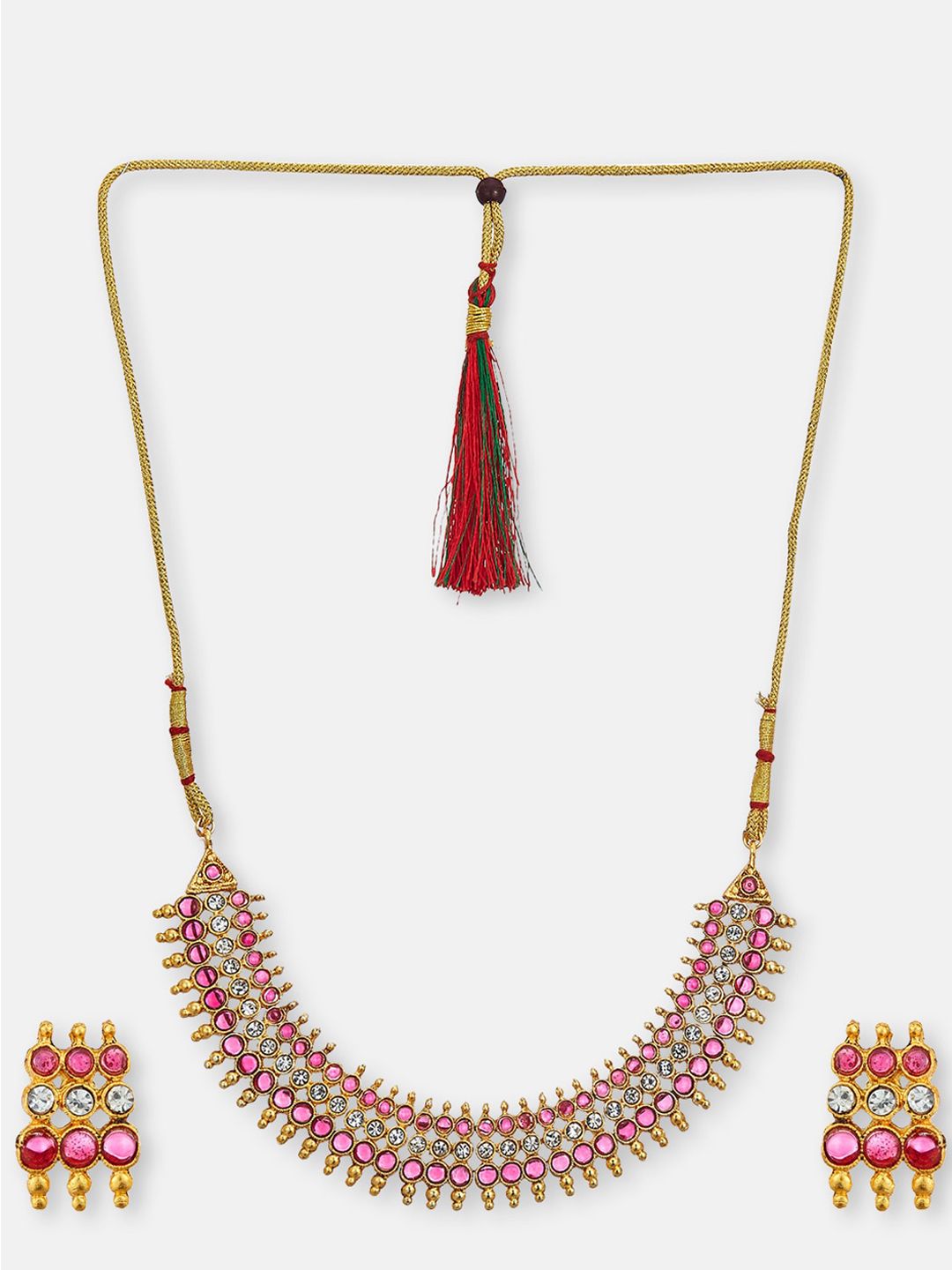 ATIBELLE Gold-Plated Stone-Studded Necklace & Earrings With Finger Ring