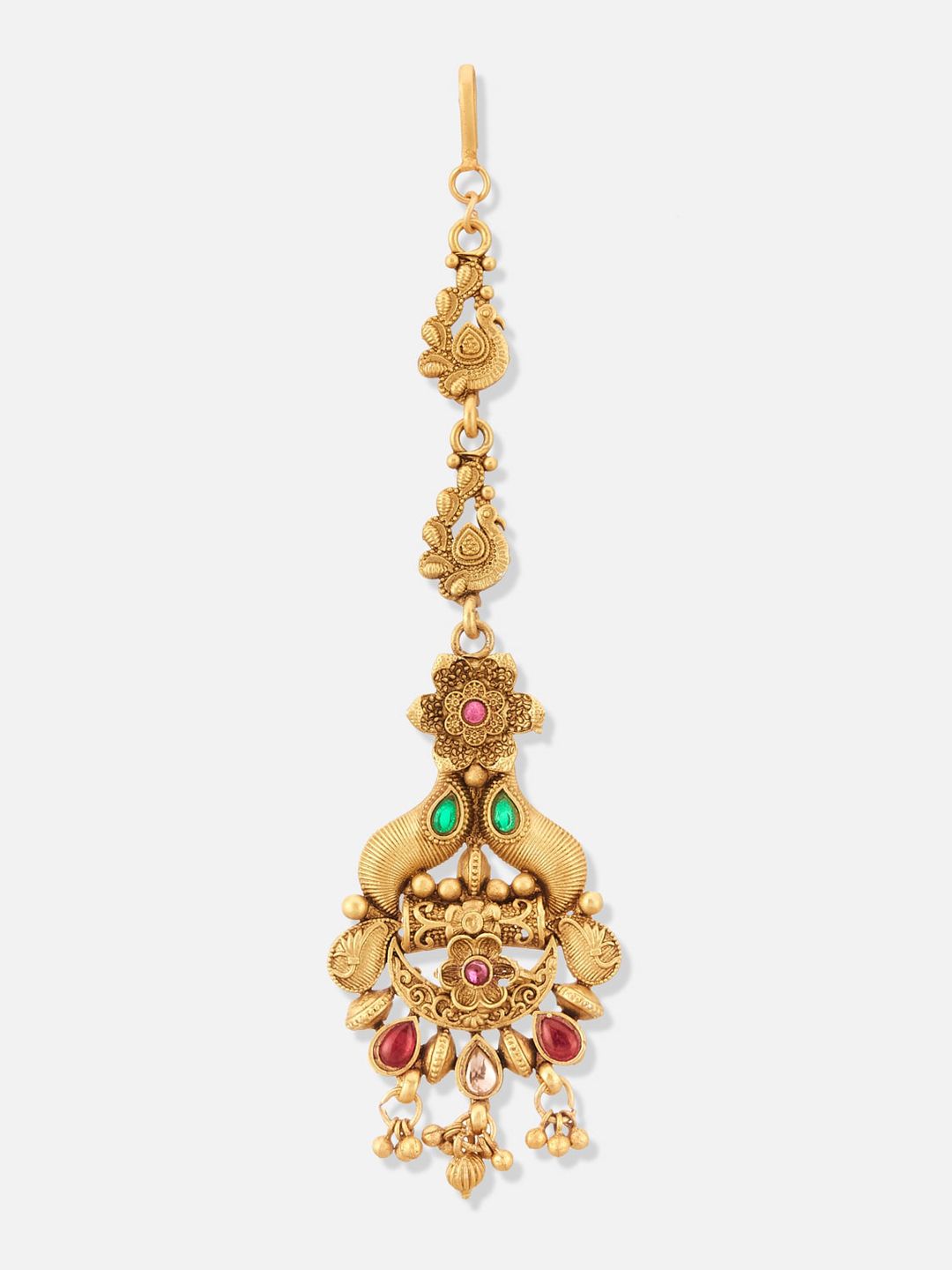 ATIBELLE Gold-Plated Stone-Studded Necklace & Earrings With Maang Tika
