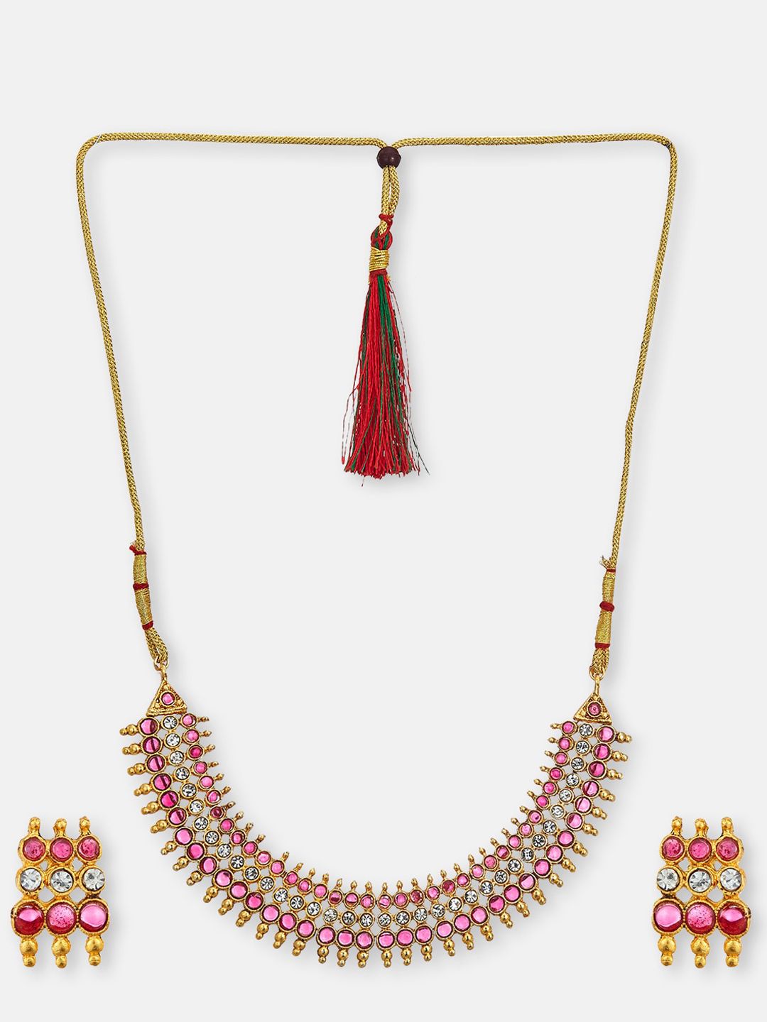 ATIBELLE Gold-Plated Stone Studded  Jewellery Set With Finger Ring & Maangtikka
