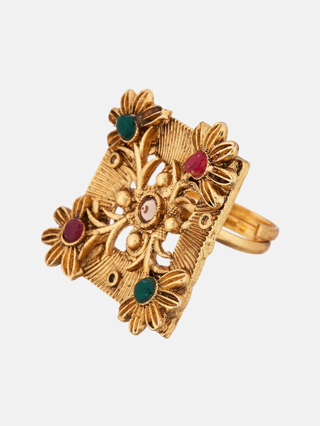 ATIBELLE Gold-Plated Stone Studded  Jewellery Set With Finger Ring & Maangtikka