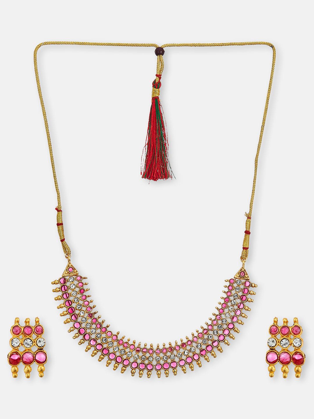 ATIBELLE Gold-Plated Stone Studded Jewellery Set With Finger Ring & Maangtikka