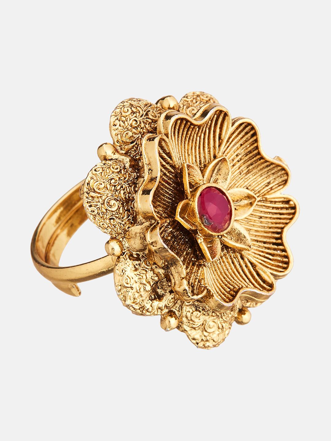 ATIBELLE Gold-Plated Stone Studded Jewellery Set With Finger Ring & Maangtikka