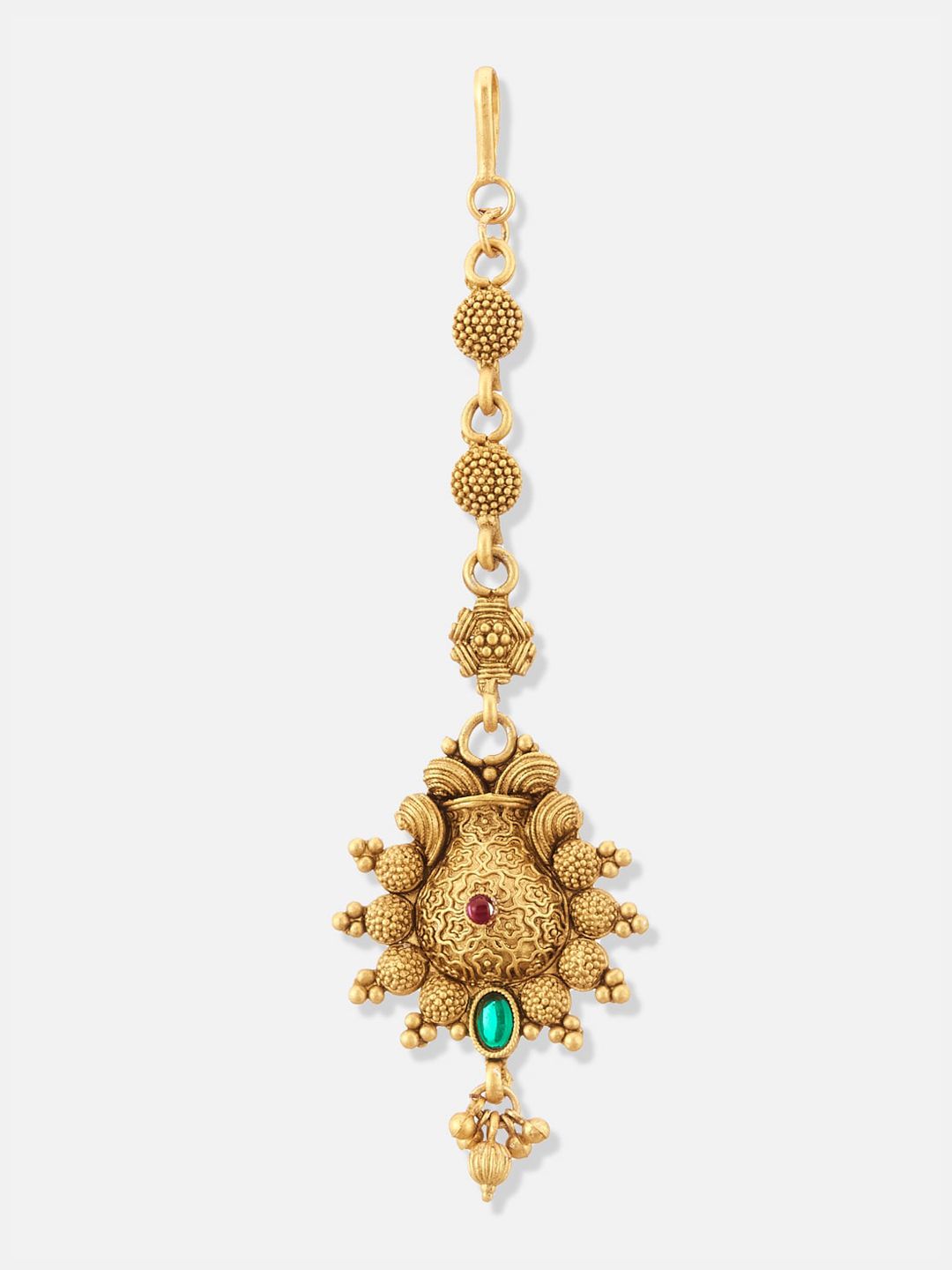 ATIBELLE Gold-Plated Artificial Stoned Studded Necklace & Earrings With Maang Tika