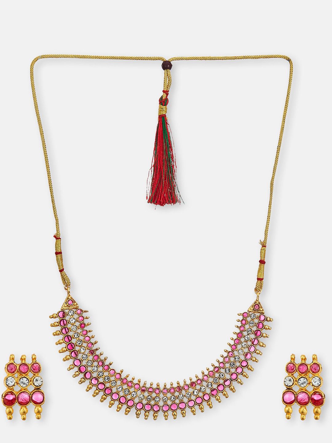 ATIBELLE Gold-Plated Stone Studded Jewellery Set With Finger Ring & Maangtikka