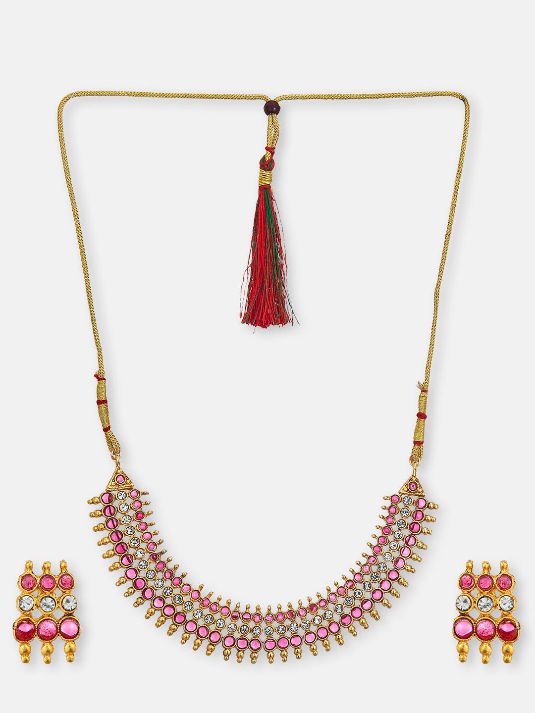 ATIBELLE Gold-Plated Stone-Studded Necklace & Earrings With Finger Ring
