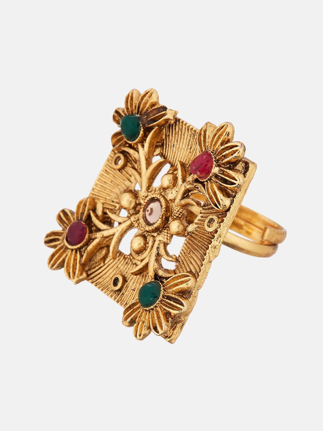 ATIBELLE Gold-Plated Stone-Studded Necklace & Earrings With Finger Ring