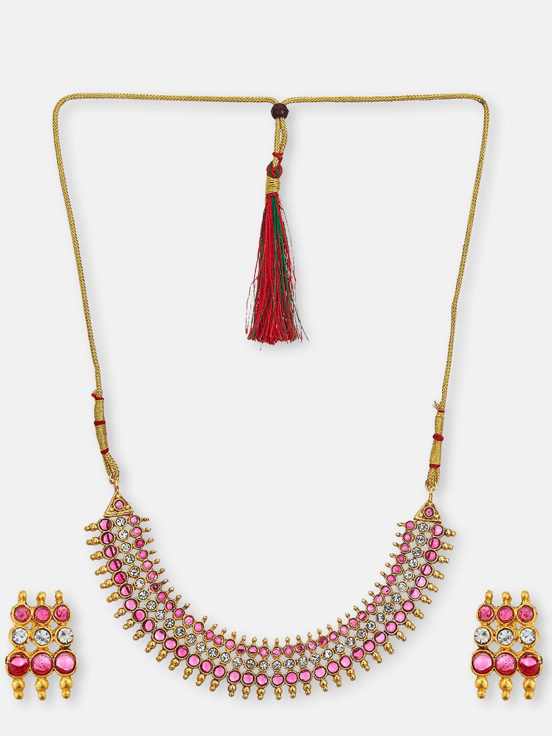 ATIBELLE Gold-Plated Stone-Studded Jewellery Set With Finger Ring & Maangtikka