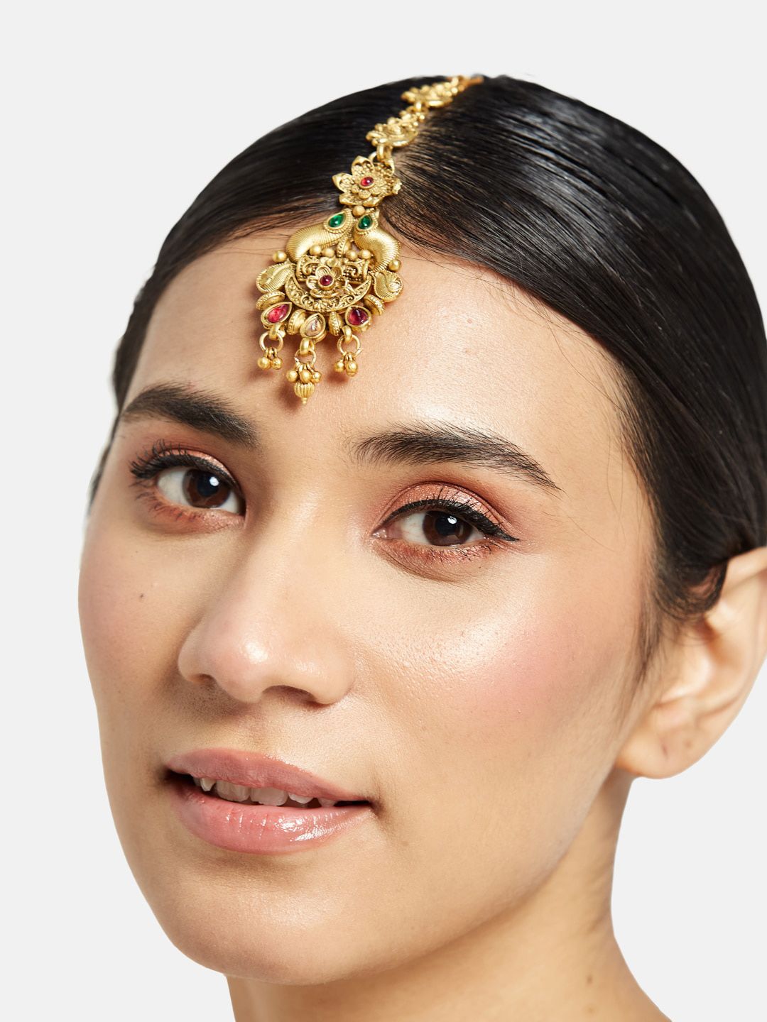 ATIBELLE Gold-Plated Stone-Studded Jewellery Set With Finger Ring & Maangtikka