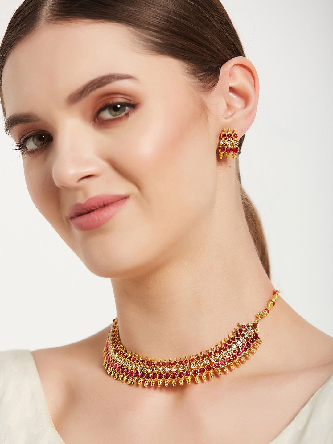 ATIBELLE Gold-Plated Stone-Studded Jewellery Set With Finger Ring & Maangtikka