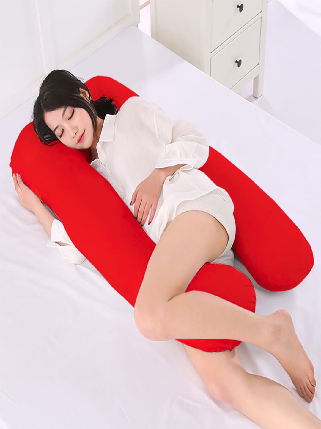 AVI Red U-Shaped Cotton Maternity Pillow With Removable Cotton Pillow Cover-image-9