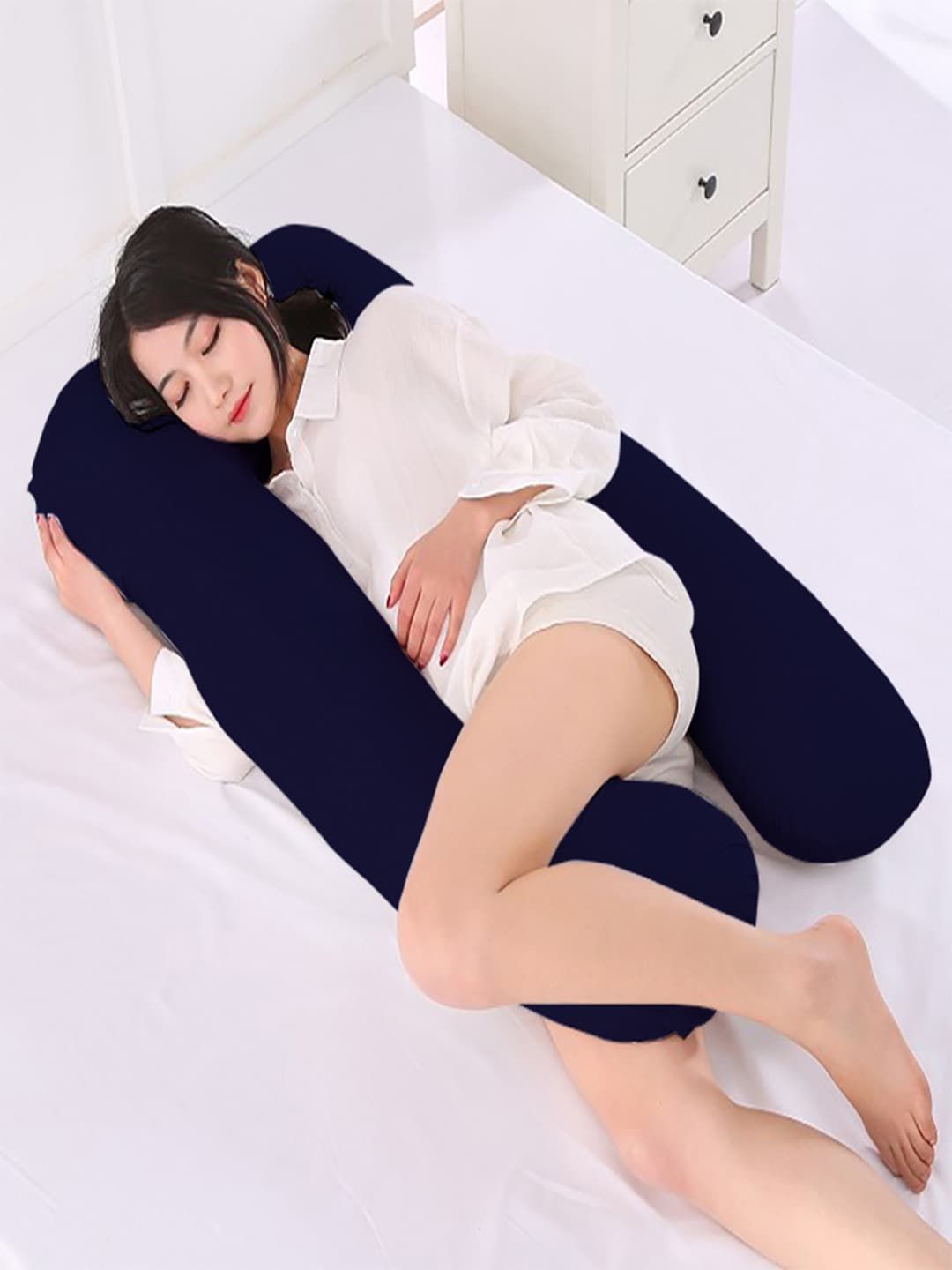 AVI Blue Self-Design Cotton Maternity Pillow With Removable Cotton Pillow Cover-image-1