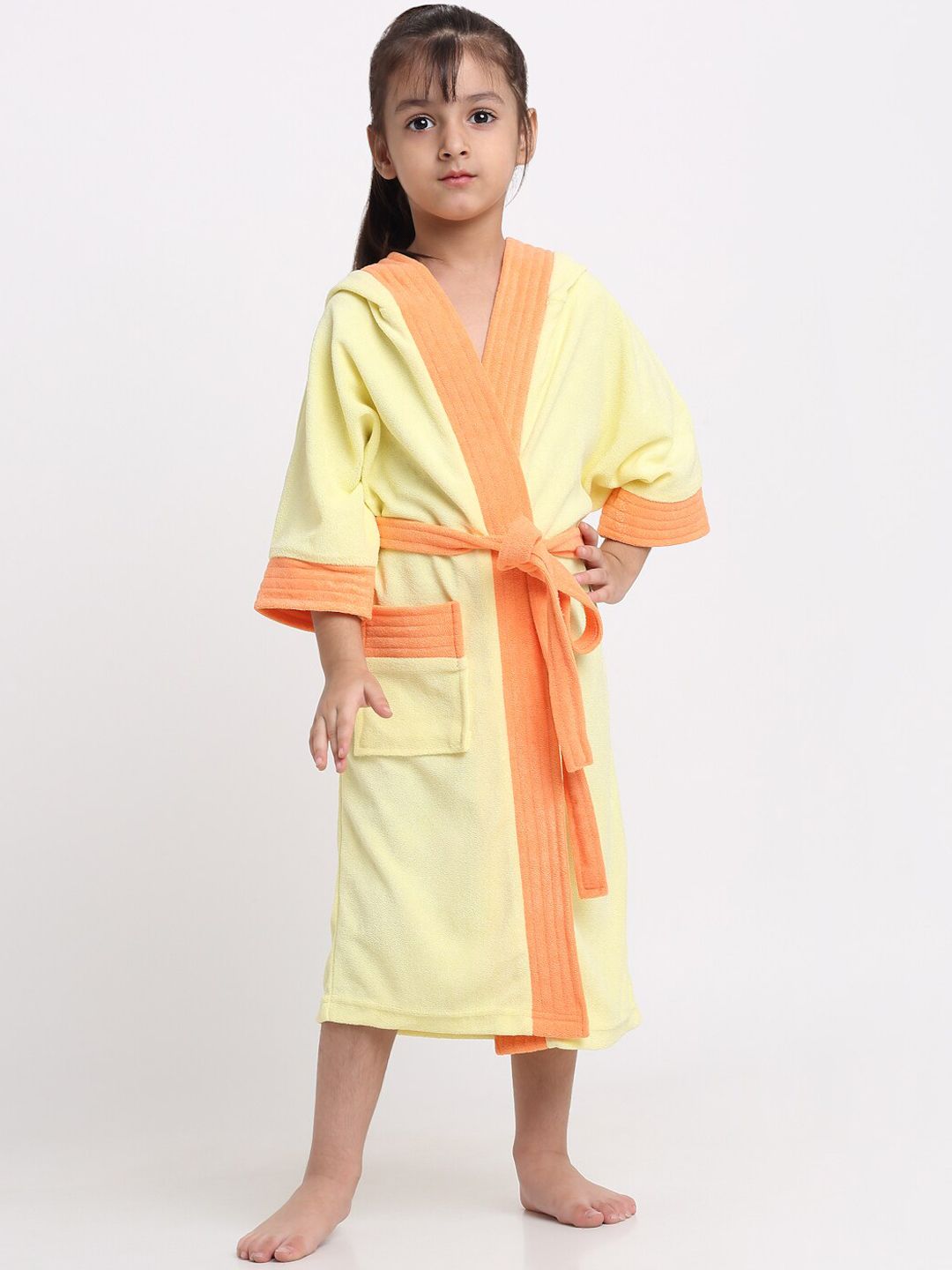 Creeva Kids Yellow & Orange Cotton Hooded Bath Robe-picture-17