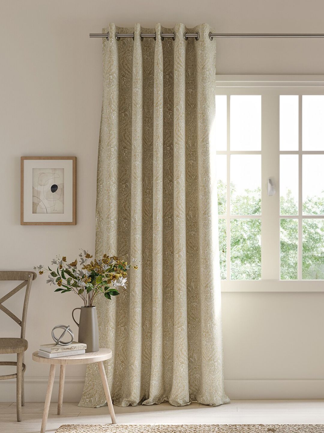 DDecor Beige Ethnic Motifs Room Darkening Long Door Curtain-image-46