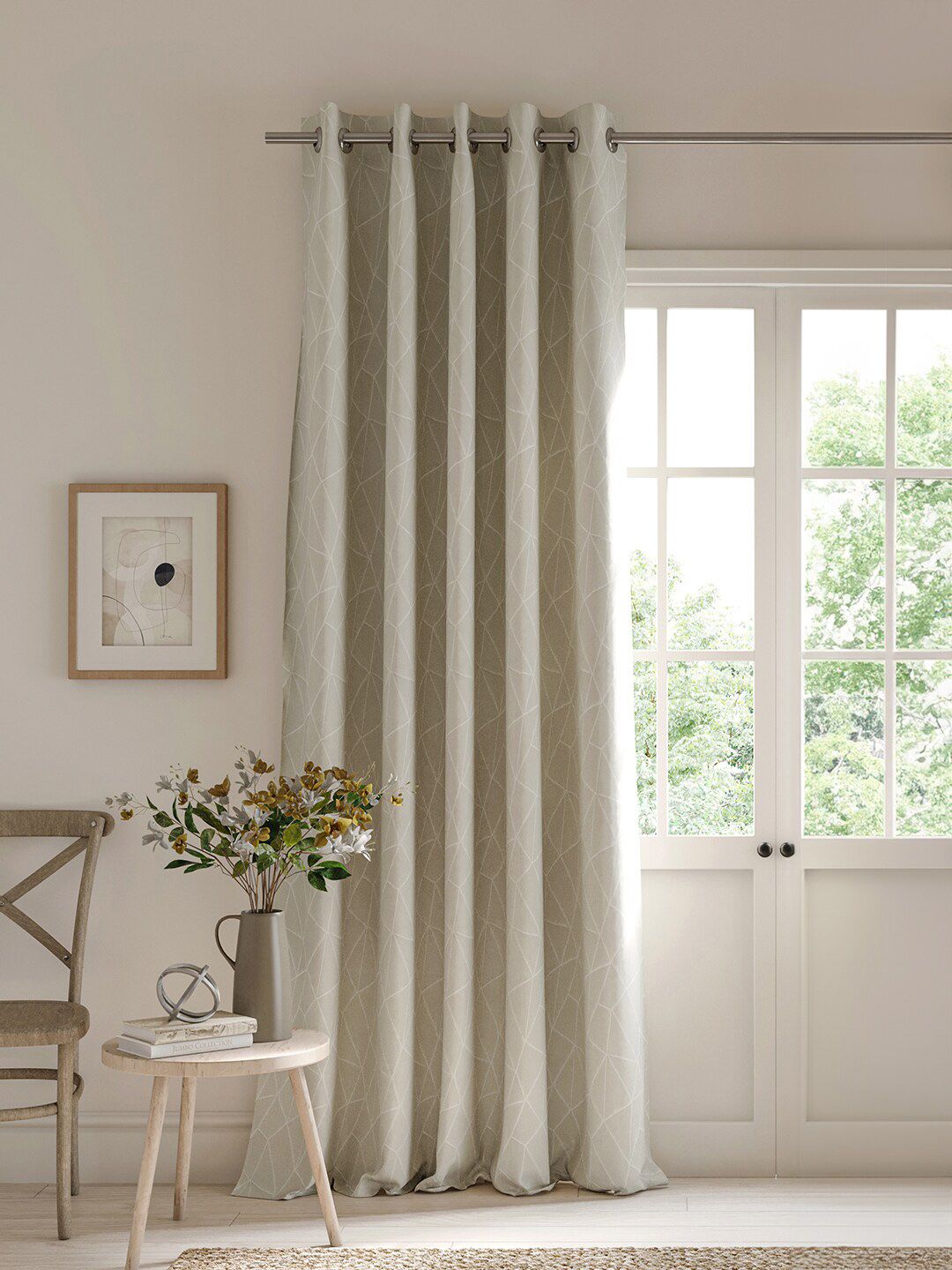 DDecor Beige & White Geometric Room Darkening Long Door Curtain-image-47