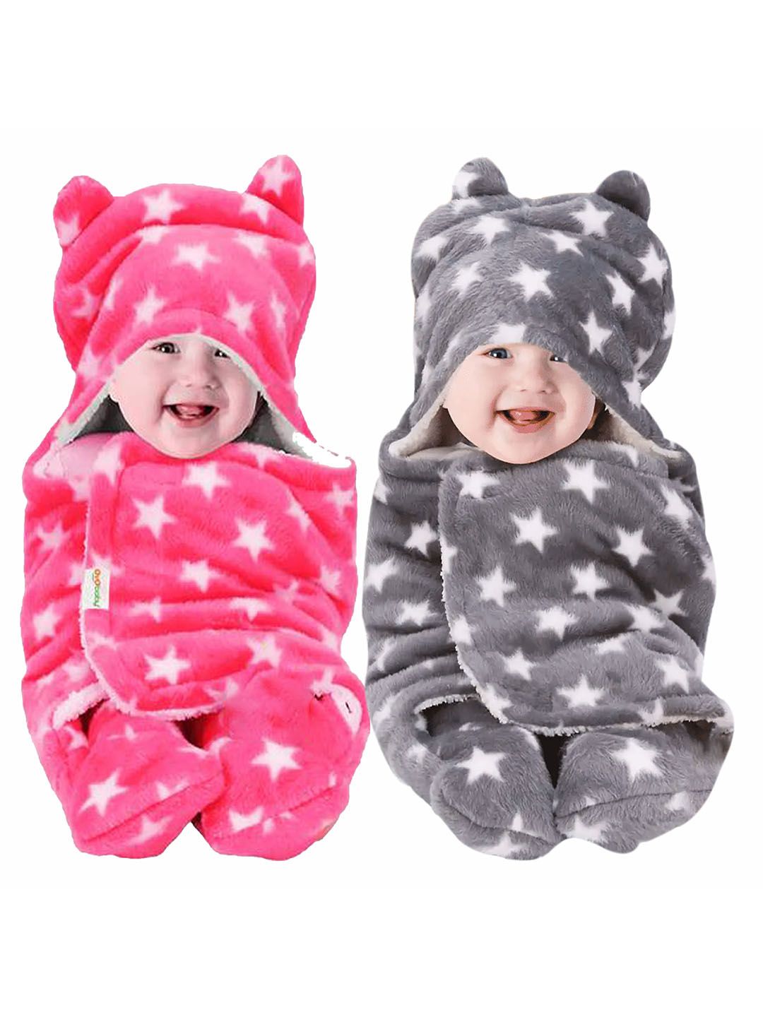 OYO Baby Pink & Grey 2Pcs Geometric Fleece AC Room 350 GSM Single Bed Blankets-image-22