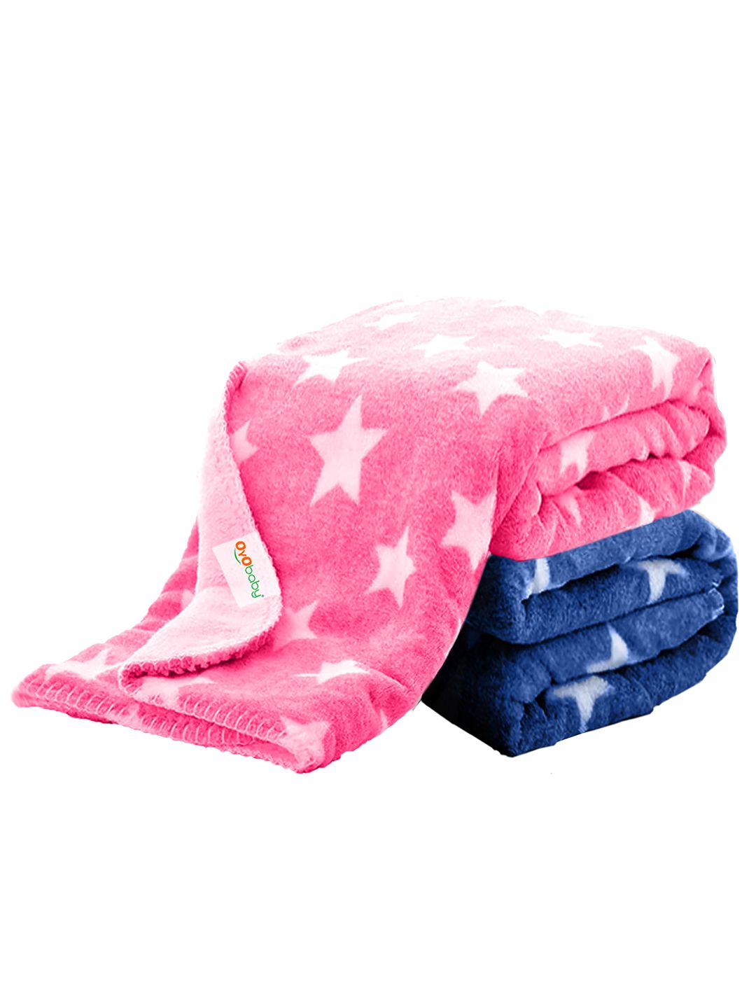 OYO Baby Blue & Pink 2Pieces Geometric Fleece AC Room 350 GSM Fluffy Single Bed Blanket-picture-23
