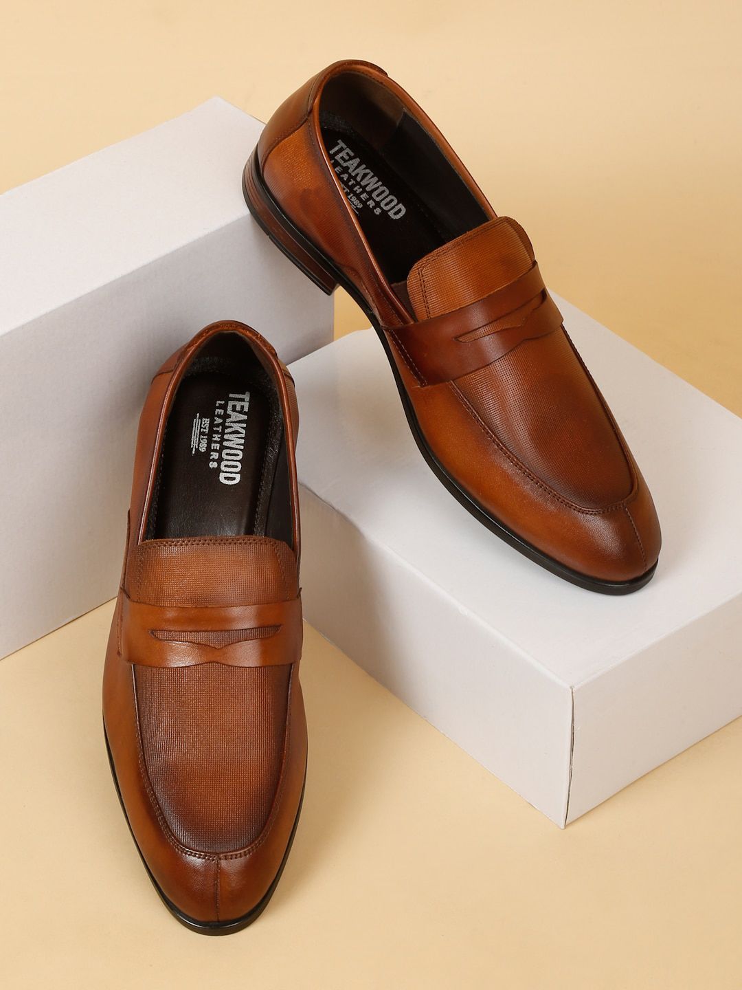 Teakwood Leathers Men Textured Leather Formal Penny Loafers-image-36