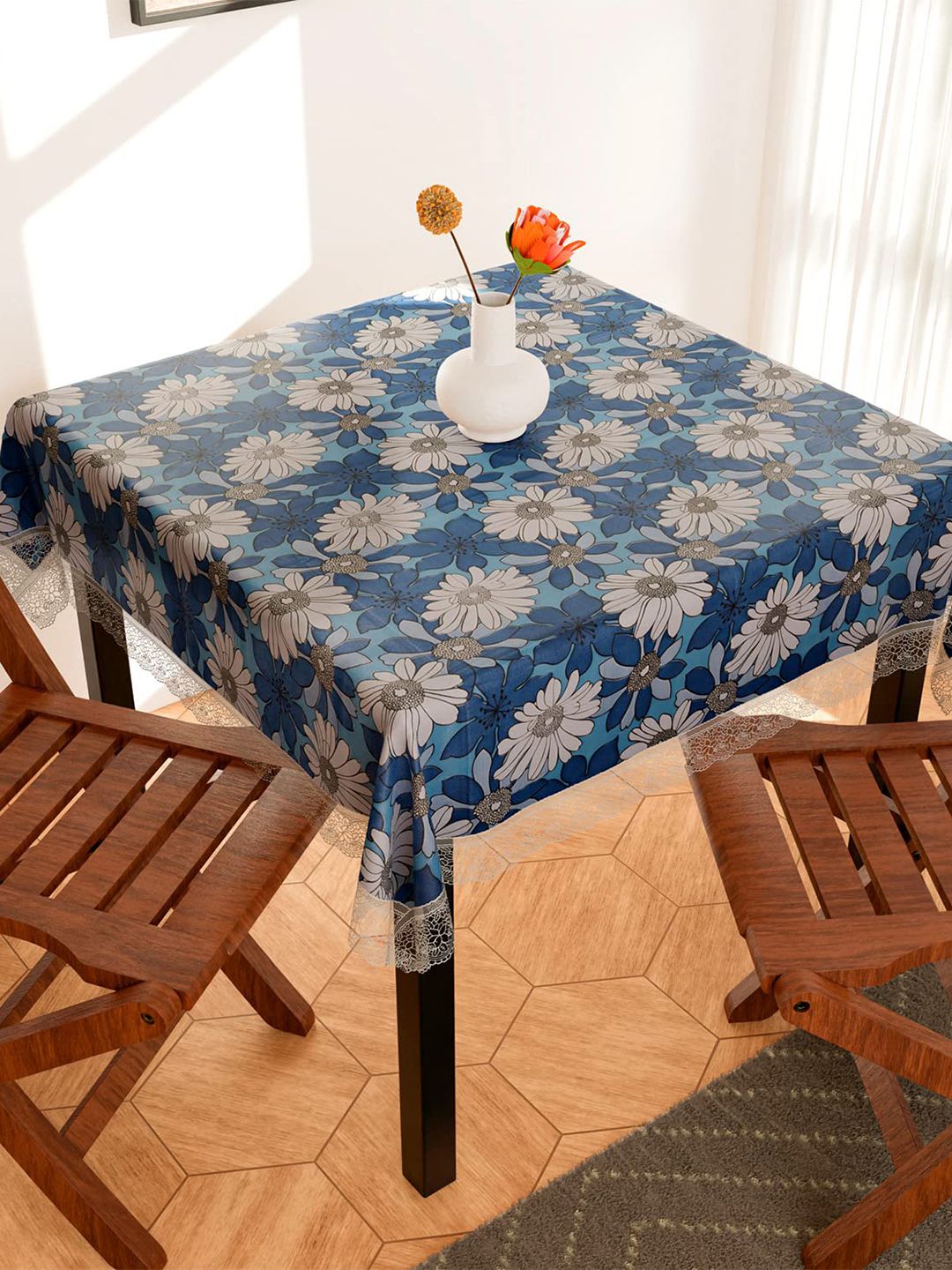 Dakshya Industries Blue & White Printed Square Table Cover-image-2