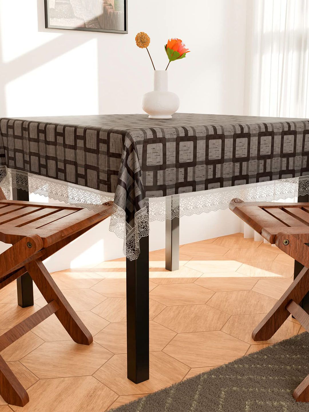 Dakshya Industries White & Brown Printed Waterproof 4-Seater Table Covers-picture-12