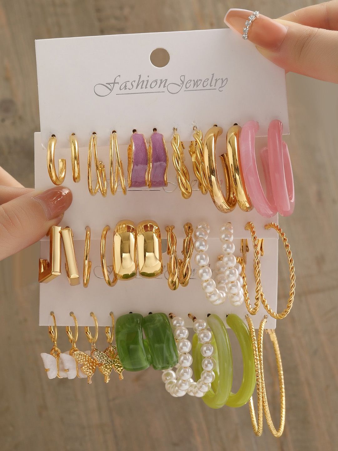 Shining Diva Fashion Set Of 18 Gold-Plated Contemporary Half Hoop Earrings-picture-41