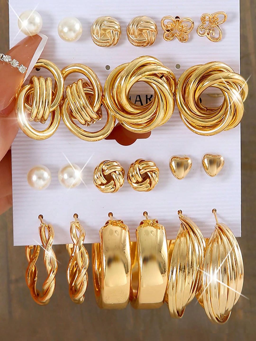 Shining Diva Fashion Set Of 11 Gold-Plated Contemporary Studs Earrings-picture-31