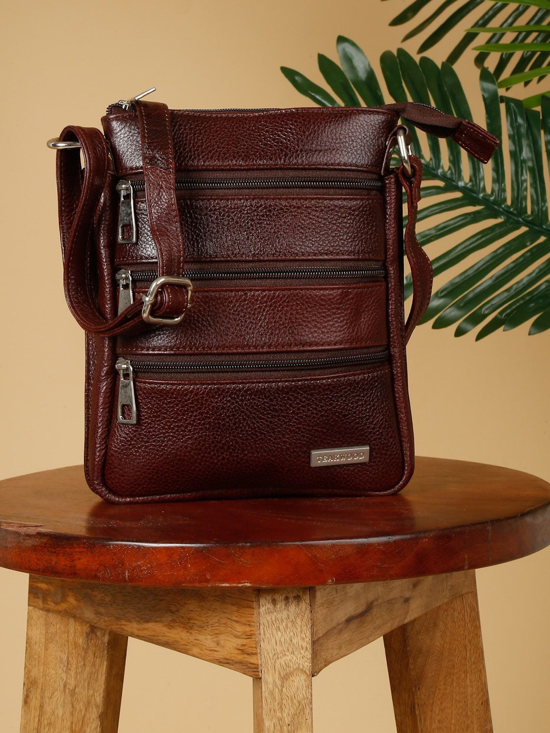 Teakwood Leathers Unisex Textured Leather Structured Sling Bag-picture-30