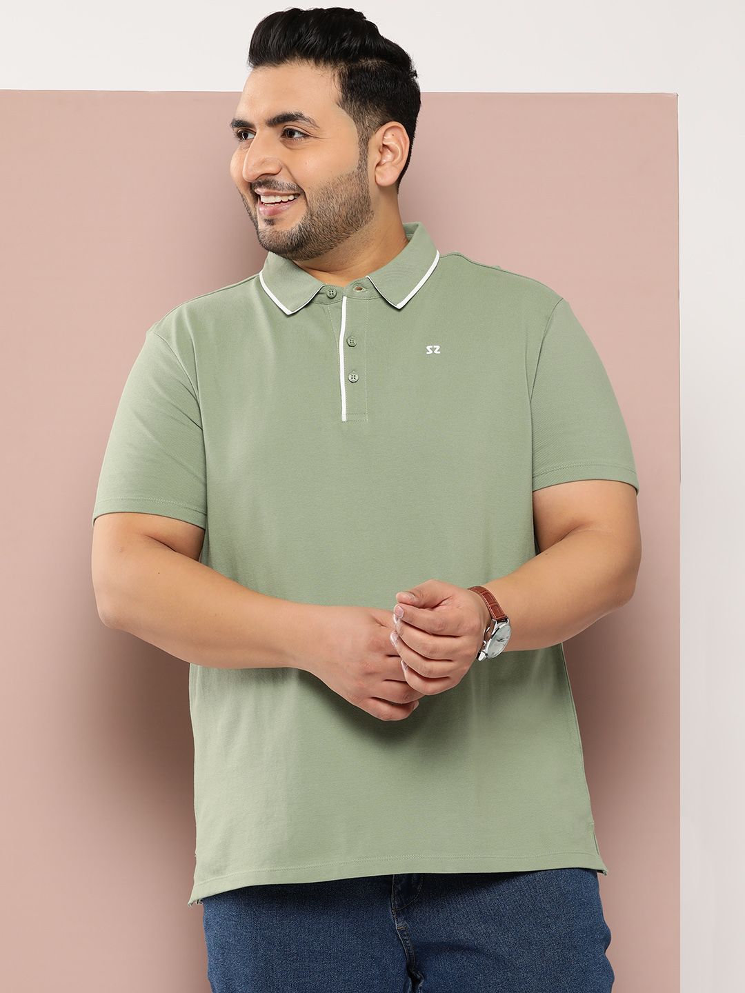 Sztori Men Plus Size Polo Collar Pure Cotton T-shirt-image-8
