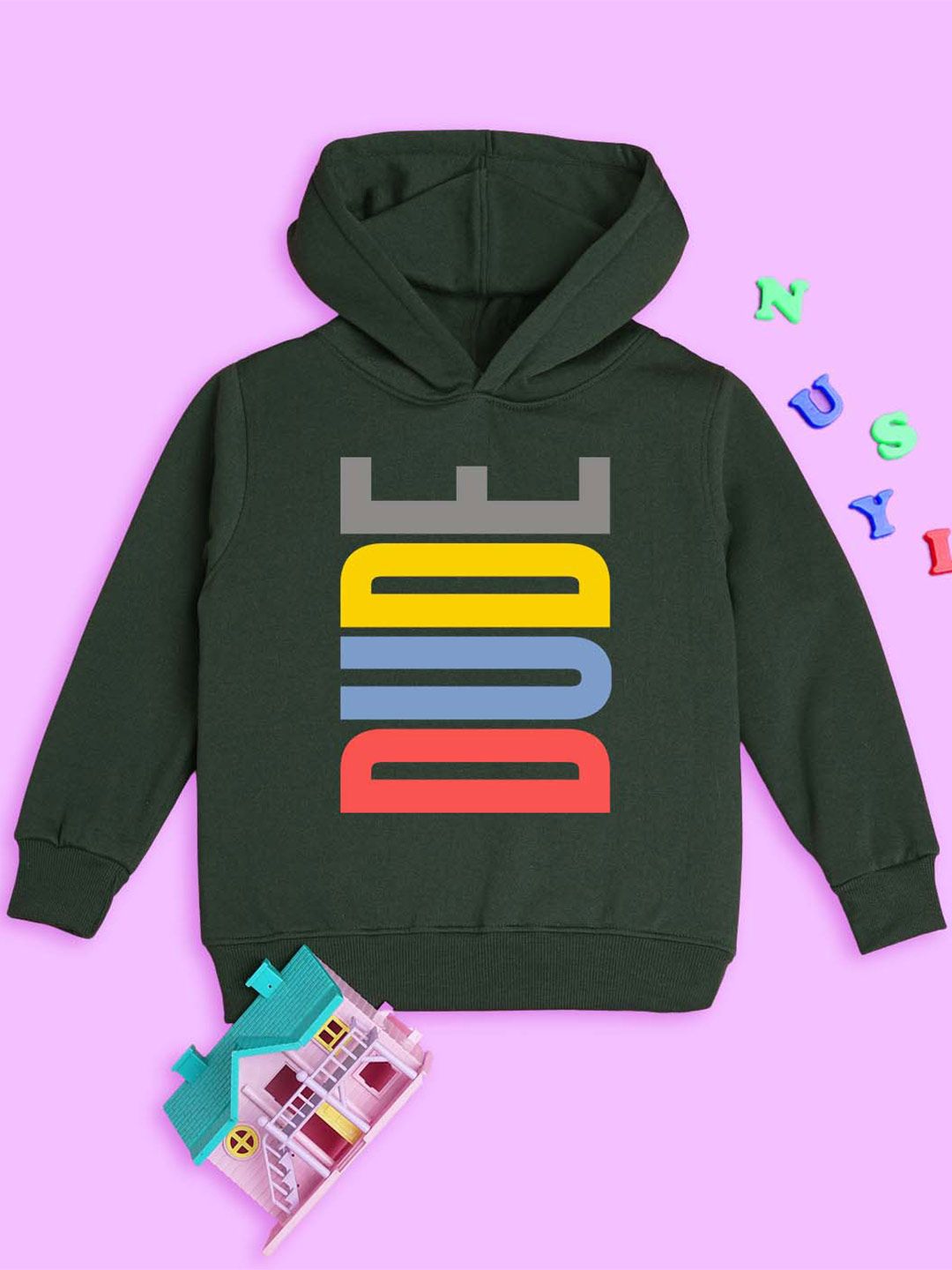 NUSYL Kids Typography Printed Hooded Long Sleeves Fleece Pullover Sweatshirt-picture-17