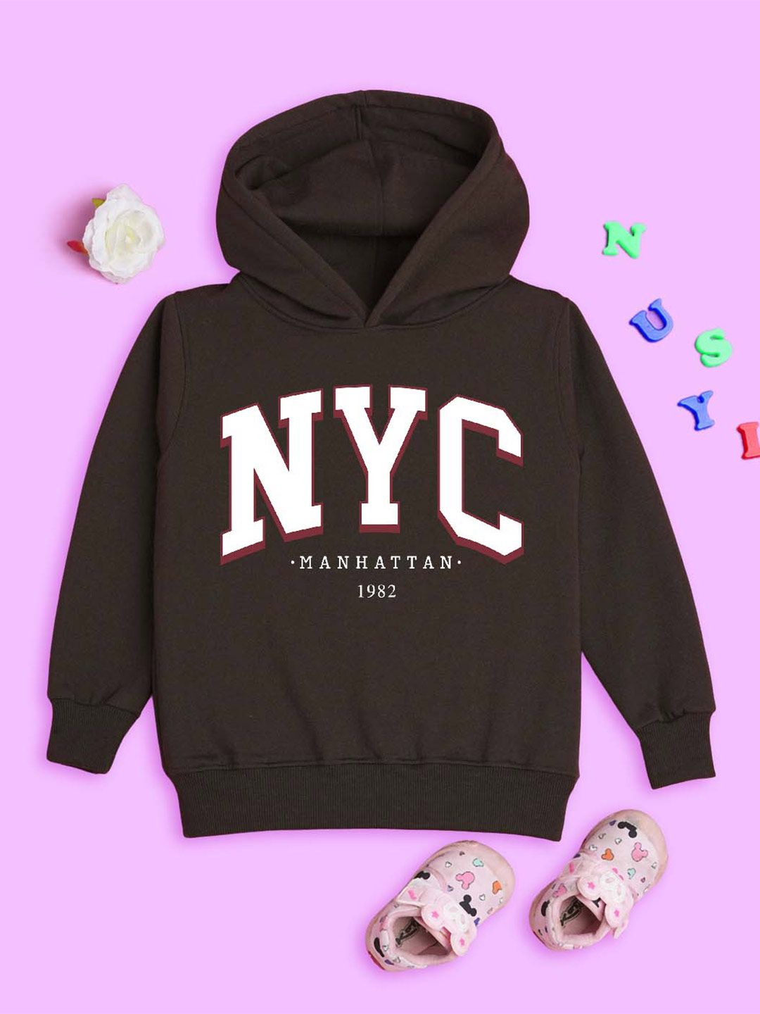 NUSYL Kids Typography Printed Hooded Long Sleeves Fleece Pullover Sweatshirt-picture-13