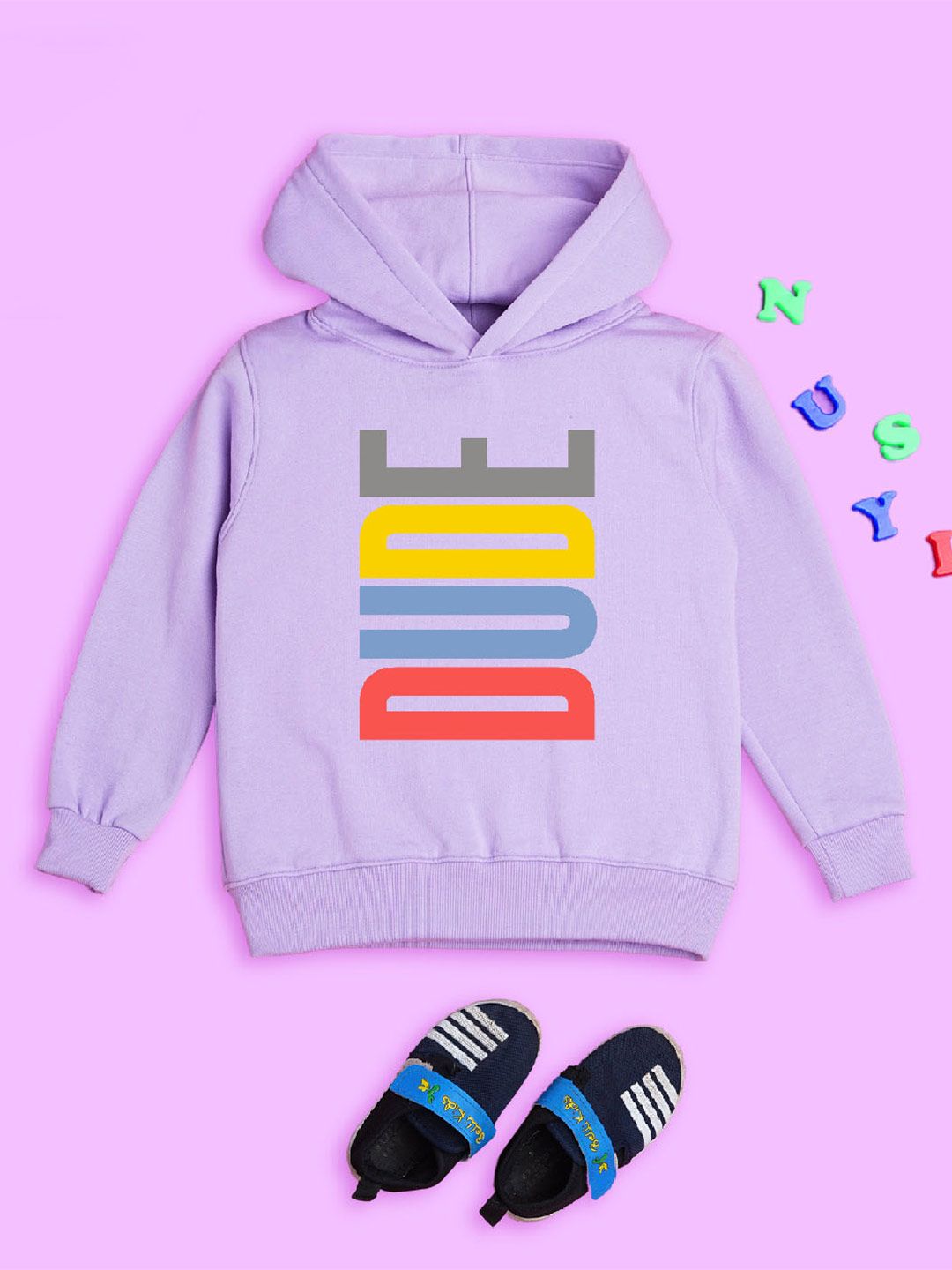 NUSYL Kids Typography Printed Hooded Long Sleeves Fleece Pullover Sweatshirt-picture-15